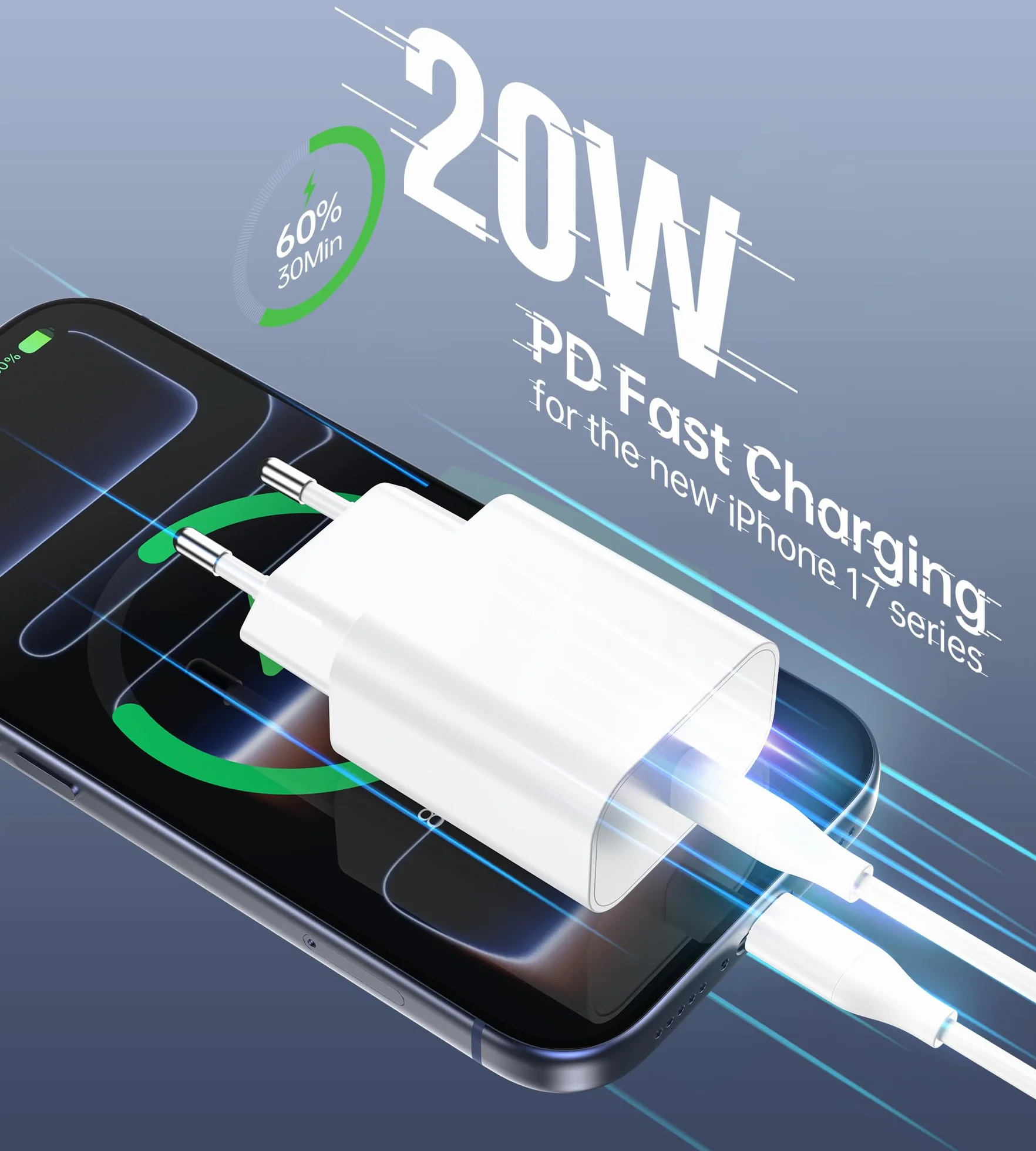 20W Cargador USB C, Enchufe Tipo C Compatible con i-Phone 17/16/15/14/13 Plus Pro MAX Mini, i-Pad, Air-Pods, Galaxy S25/24/23, Cargador i-Phone Carga Rapida, Samsung Carga Rapida(2 Pack)