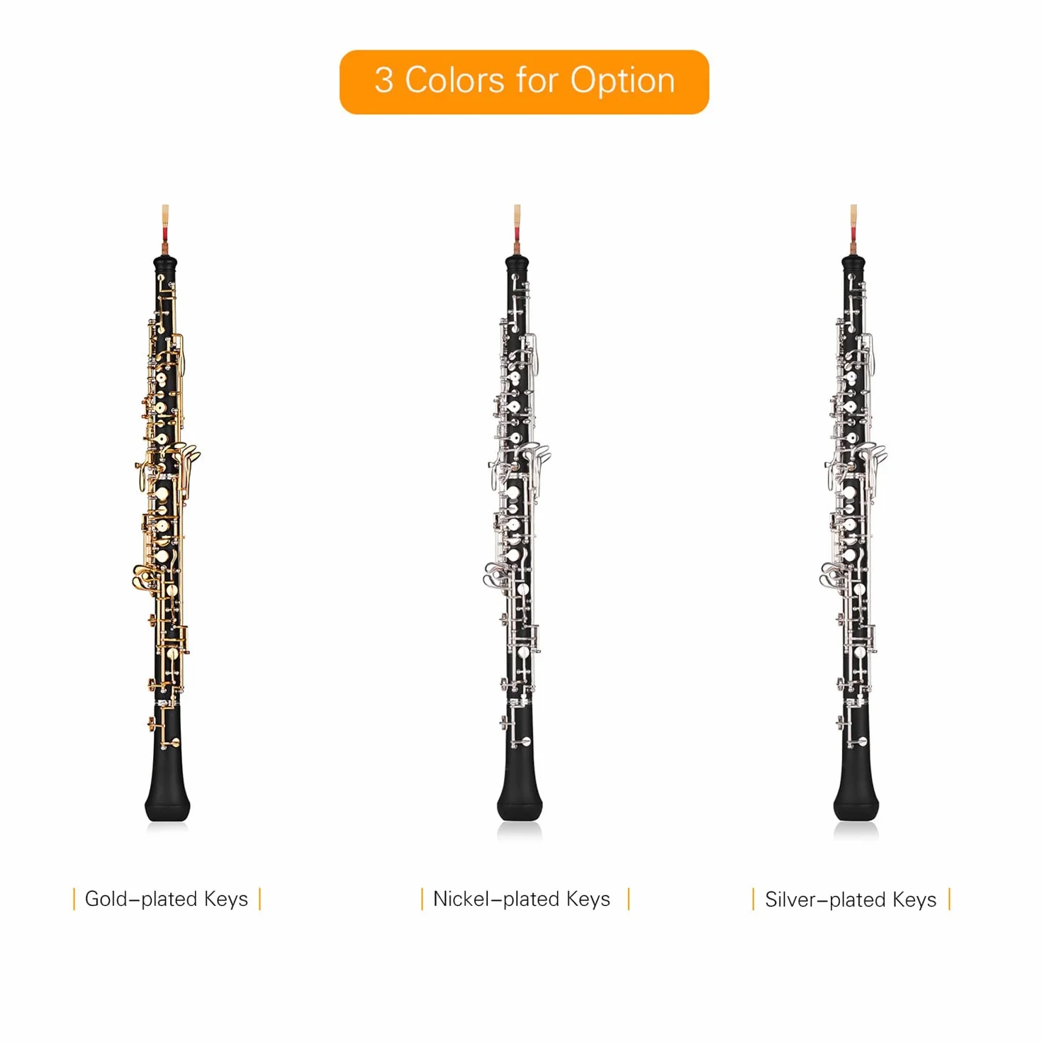 oboe,Llave de Oboe C profesional Estilo semiautomático Llaves plateadas Instrumento de viento de madera con guantes de caña de oboe Estuche de cuero Bolsa de transporte Paño de limpieza M