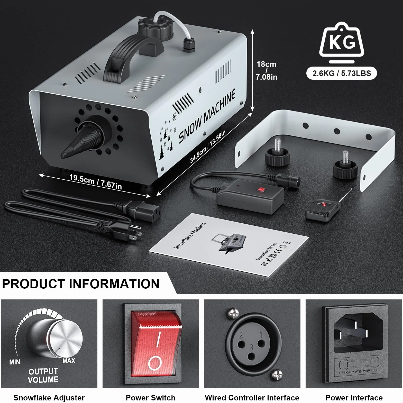 Máquina de Nieve de 1200 W con Luces LED RGB, Máquina de Nieve Control Remoto, para Halloween, Navidad, Bodas, Fiestas, Escenarios de DJ