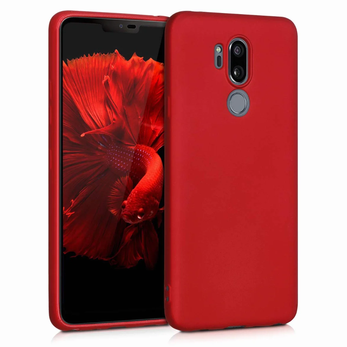 kwmobile Funda para LG G7 ThinQ Carcasa TPU Silicona Ultrafino Antigolpes Carga inalámbrica Rojo Oscuro Metalizado