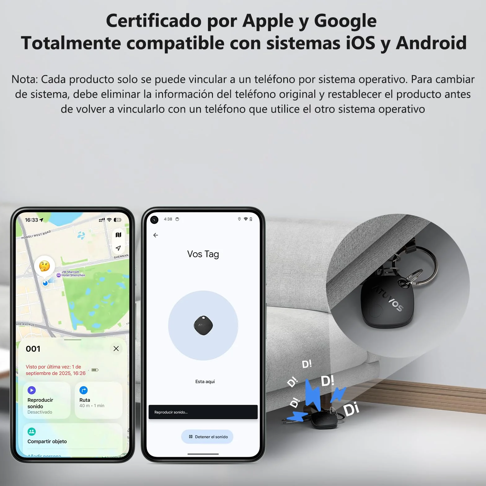 ATUVOS Air Tag Pro Smart Tag Tracker para Android & iOS, Dual Sistema Buscador de Objetos Compatible con Google Localizador o Apple Buscar APP, para Llaves/Equipaje/Maleta.Batería Reemplazable. 2 Pack