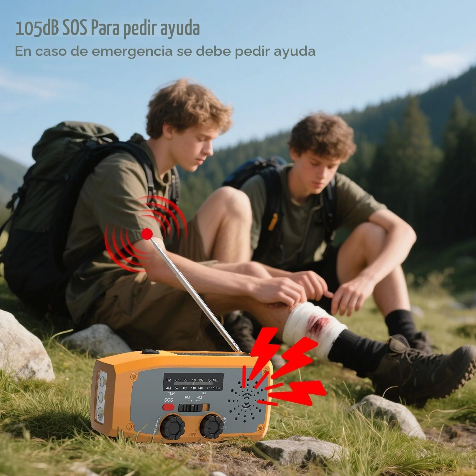 Radio Solar de Emergencia, Radio de Manivela con Linterna LED, Alarma SOS, Am/FM Emergency Radio con Batería de 2000 mAh para Camping y Supervivencia, Naranja