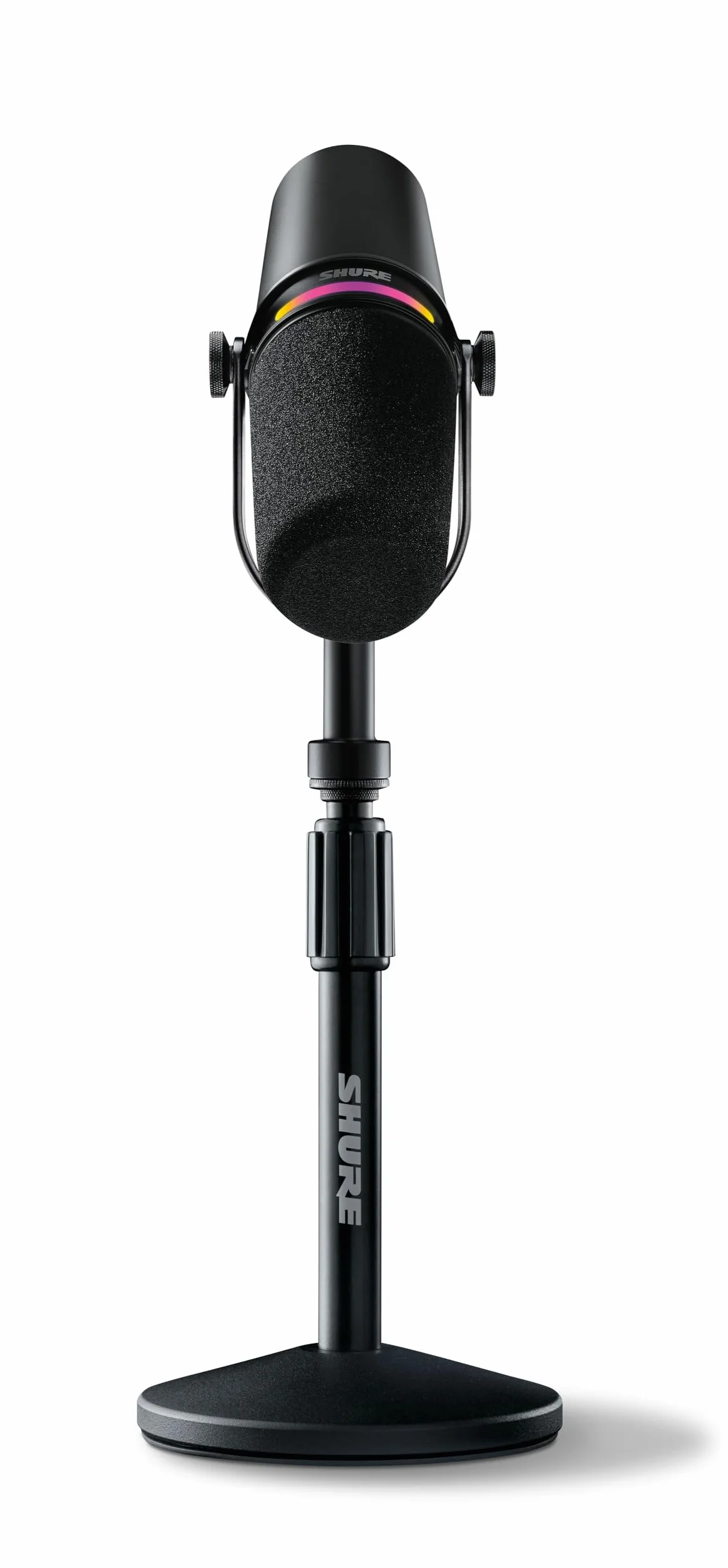 Shure MV7+ Micrófono para Podcast con Soporte de micrófono-Audio Mejorado, Panel táctil LED, Salidas USB-C y XLR, Modo de nivelación automática, Filtro Pop Digital, Efectos de reverberación - Negro