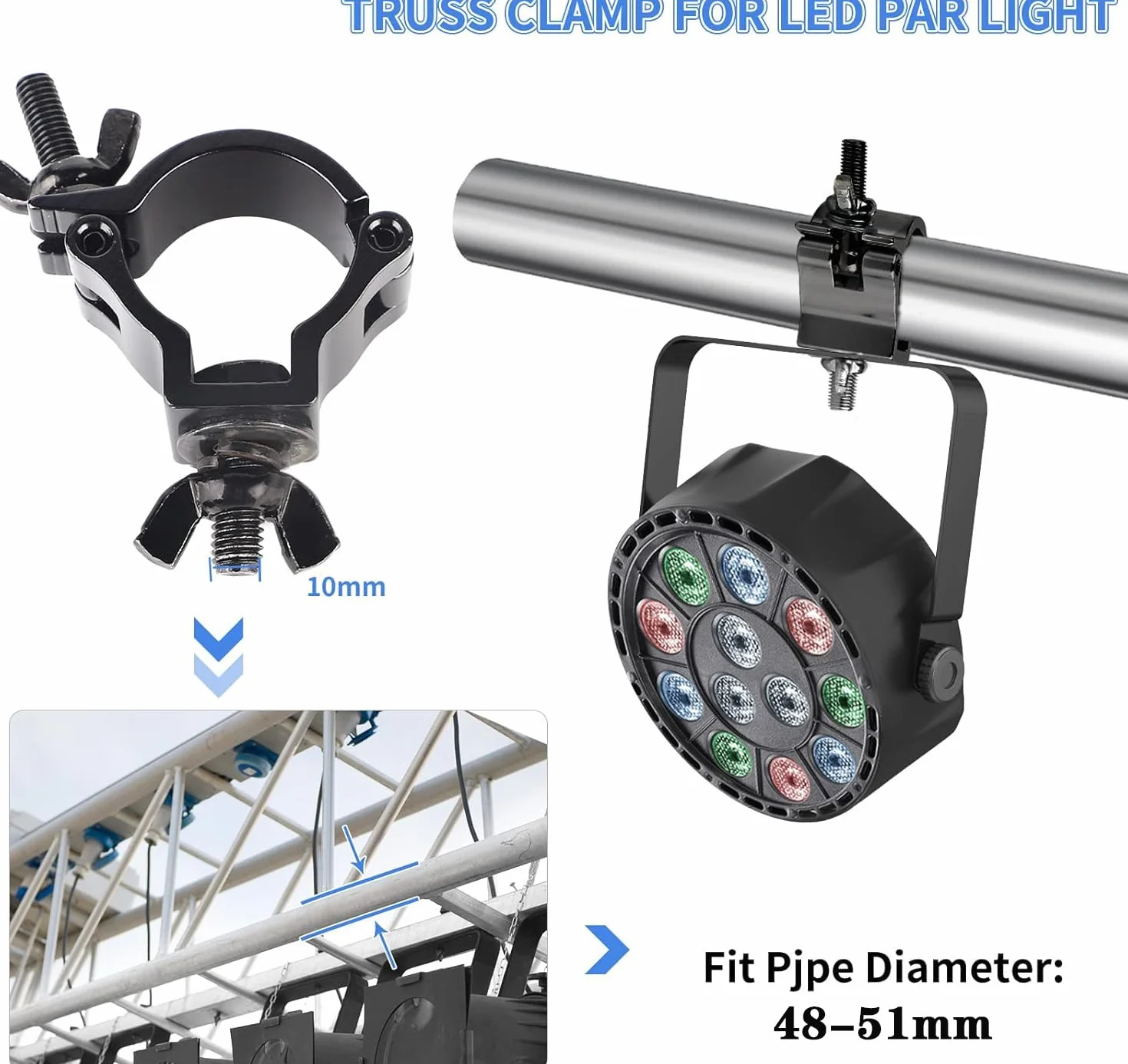 Pinza de Gancho Truss Clamp,YouXiaor 12Piezas Pinzas de Tracción de Luz Truss Aleación de Aluminio Truss O Clamps Aluminio Resistente Heavy Duty Truss DJ O-Clamp para 48-51MM Tubo Carga Máx 100KG