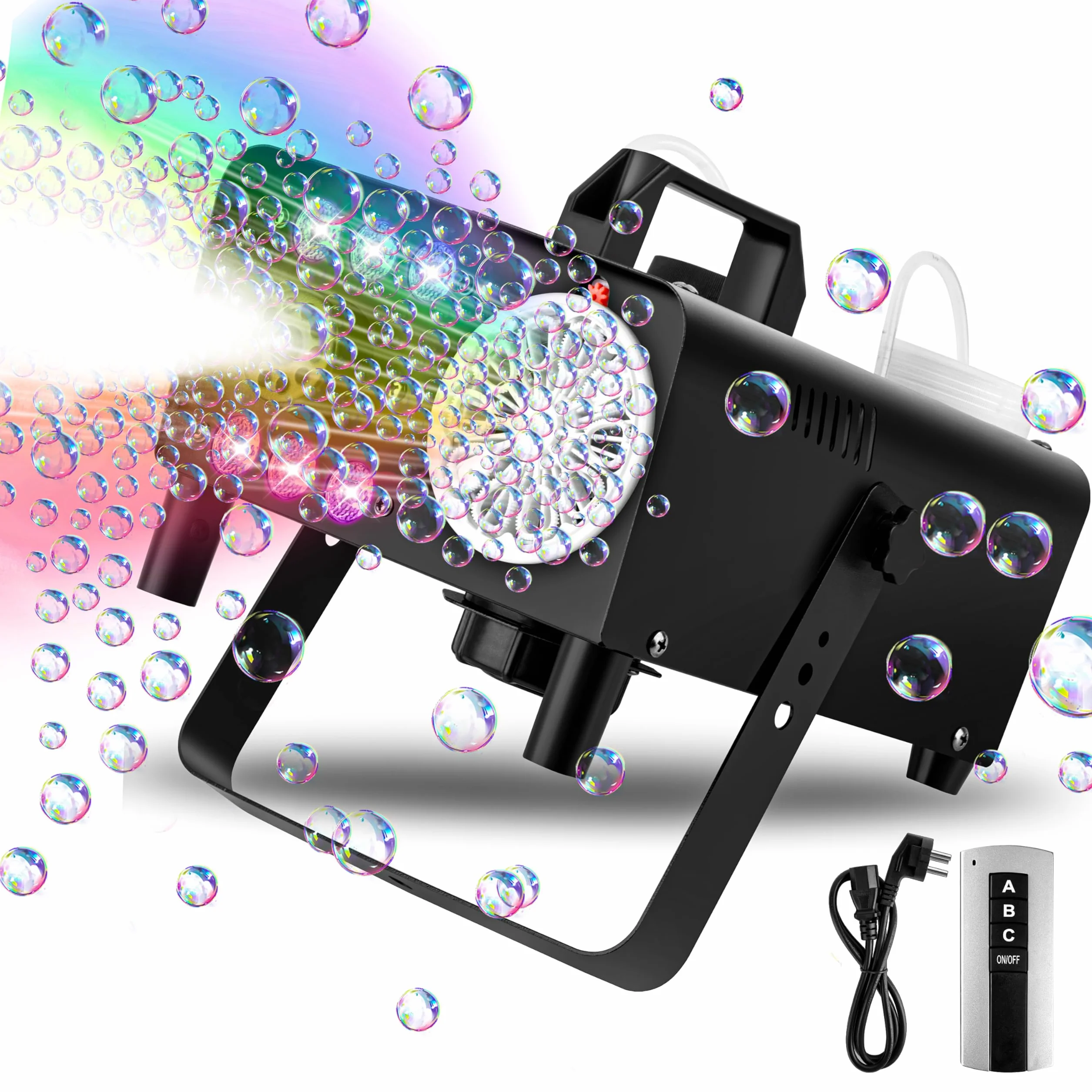 Máquina de burbujas de humo 3 en 1 con luces LED y mando a distancia inalámbrico, soplador de burbujas, iluminación RGB para fiestas, bodas, Halloween, Navidad