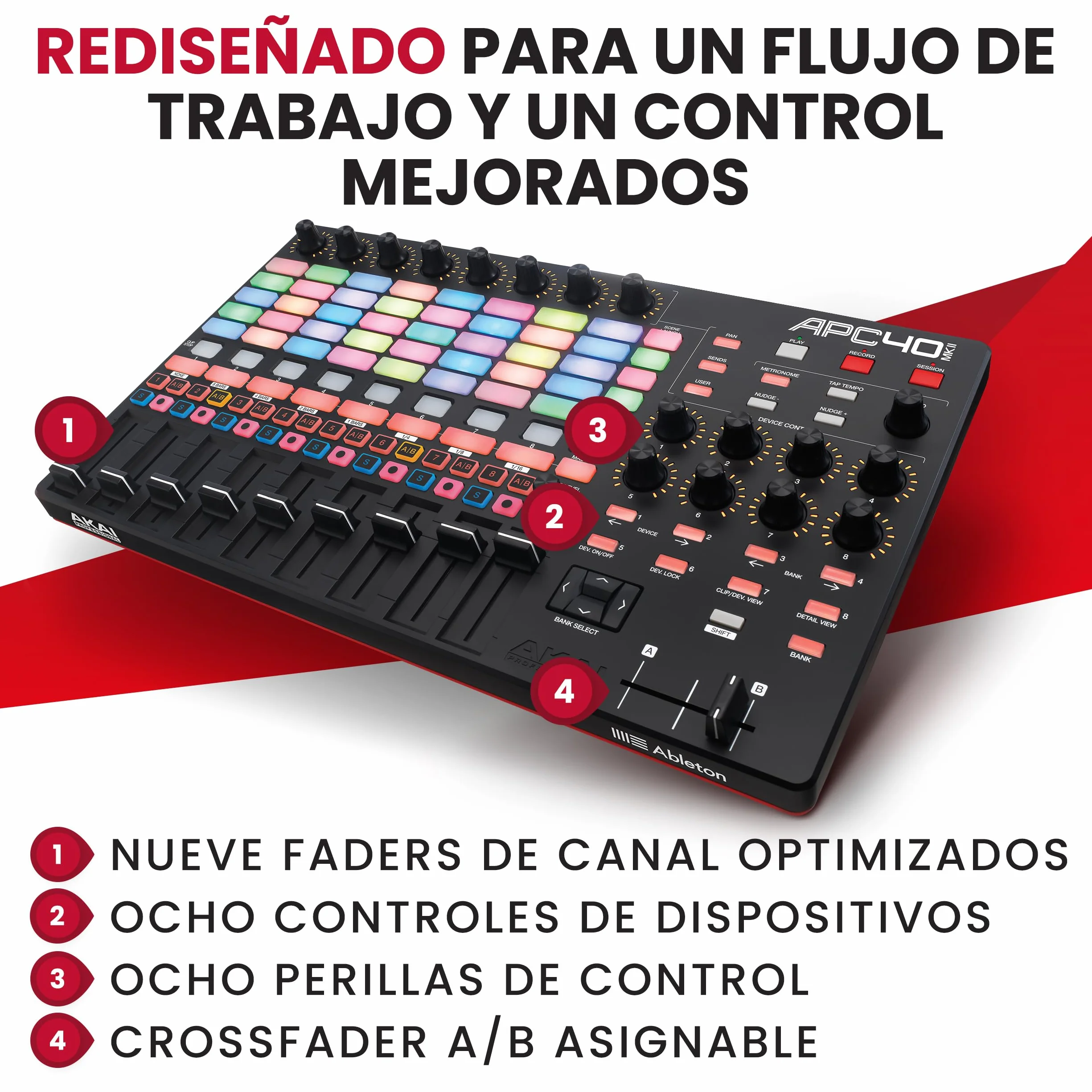 Akai Professional APC40 MKII - Controlador MIDI USB para mapeo 1 a 1 con Ableton Live Lite y Matriz de lanzamiento de Clips de 5 x 8, Perillas y Faders