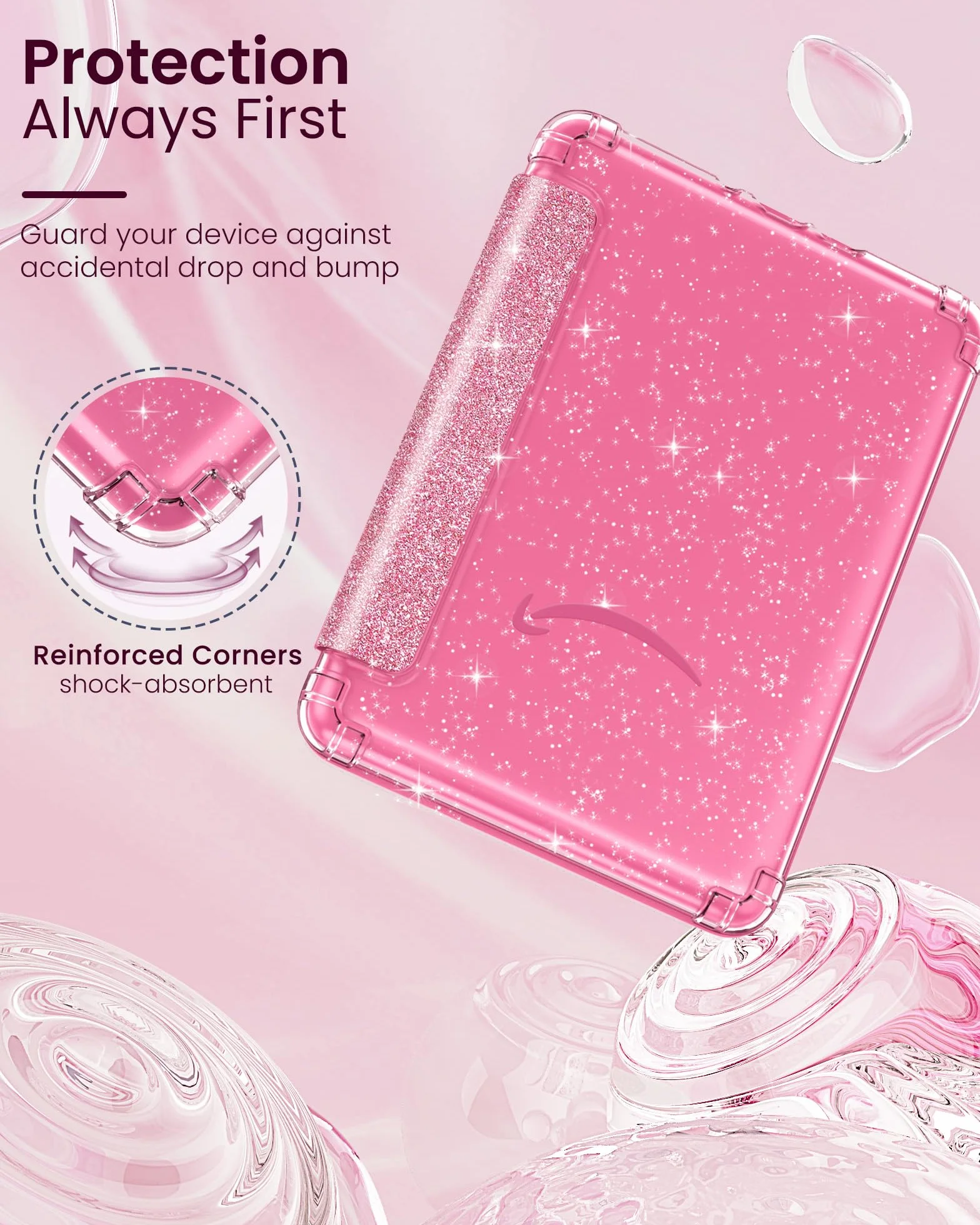 MoKo Funda para 7" Kindle Paperwhite 12ª Gen 2025/2026 & Kindle Colorsoft 2024/2025, Brillo Claro Cubierta Trasera de TPU Flexible con Carcasa Ligera, No Apta para Kobo, Purpurina Rosa