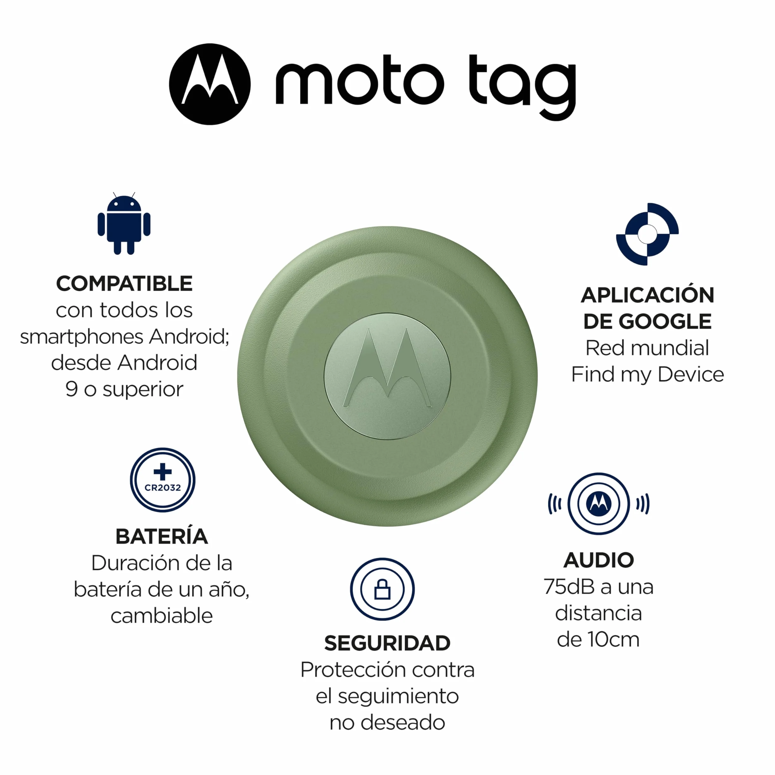 Motorola Moto Tag,fácil de configurar localizar,protección Frente al Seguimiento no Deseado,Bluetooth y precisión UWB,compatibilidad con Accesorios Populares,autonomía 1 año,protección bajo Agua,Azul