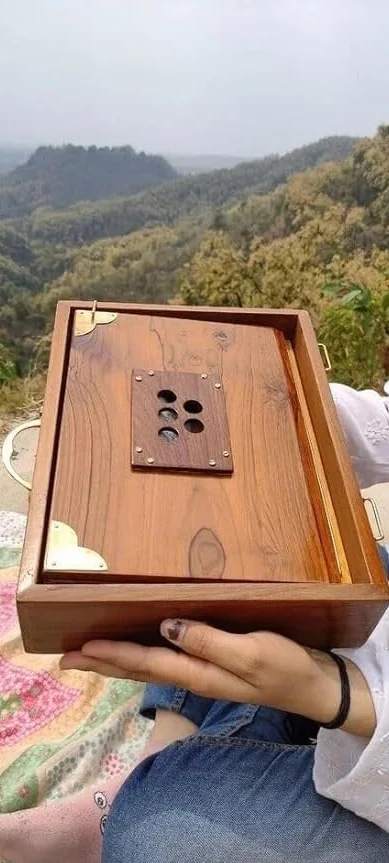 Caja Shruti de madera de teca pura de 30,5 cm, instrumento musical con bolsa, llaves de madera, caja Shruti 432Hz afinada