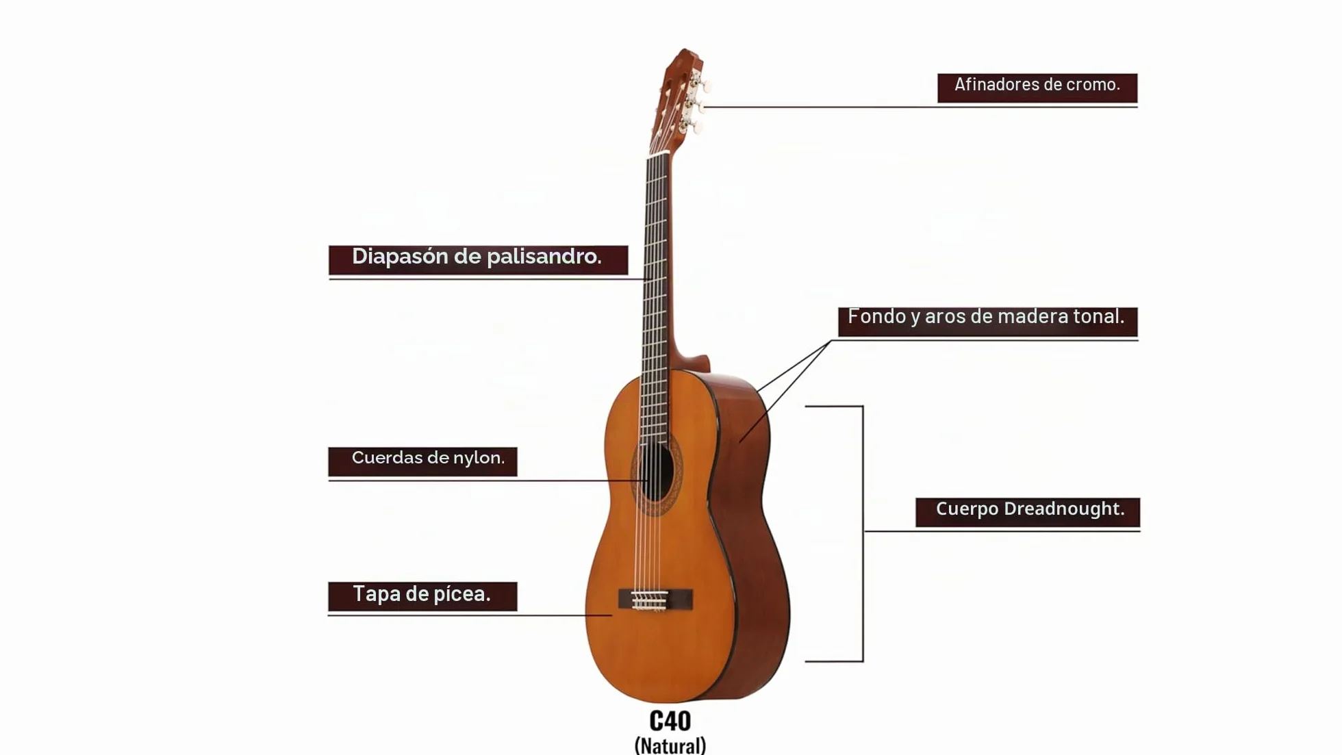 Yamaha C40 Guitarra Clásica – Guitarra de Madera 4/4 (65 cm, Escala 25 9/16”), 6 Cuerdas de Nylon, para Principiantes, Natural