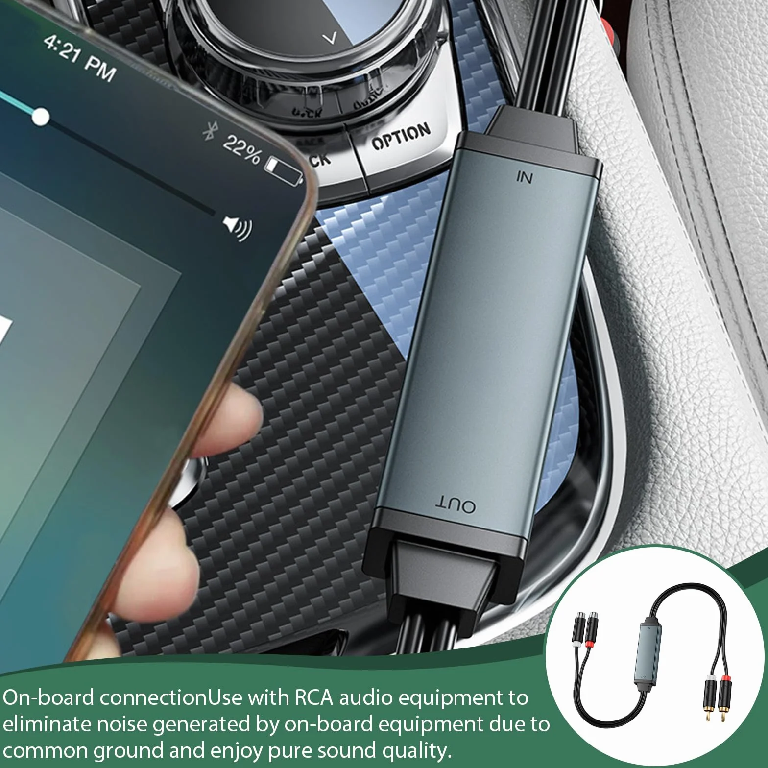 AV100C - Filtro de ruido (2 unidades, aislador de ruido RCA, aislador de bucle de tierra, filtro de audio con cable de audio RCA para sistema estéreo de coche y altavoz Bluetooth