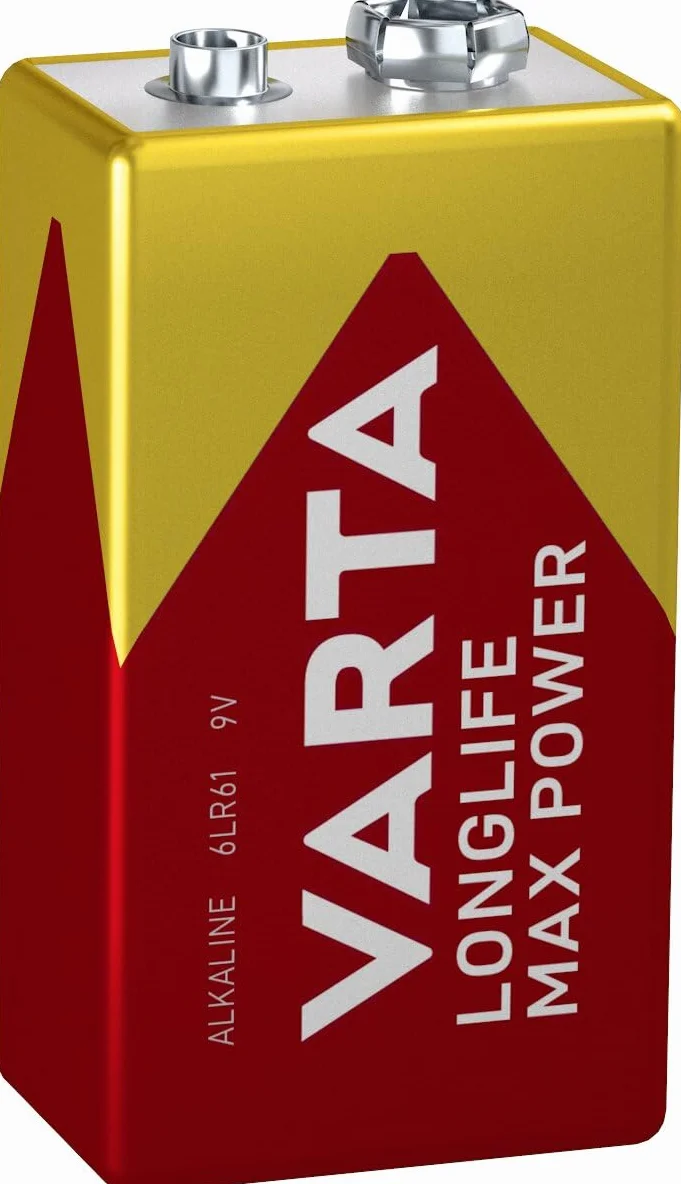 VARTA Pilas de 9V, paquete de 1, Longlife Max Power, Alcalina, para detectores de incendios, detectores de humo, micrófonos