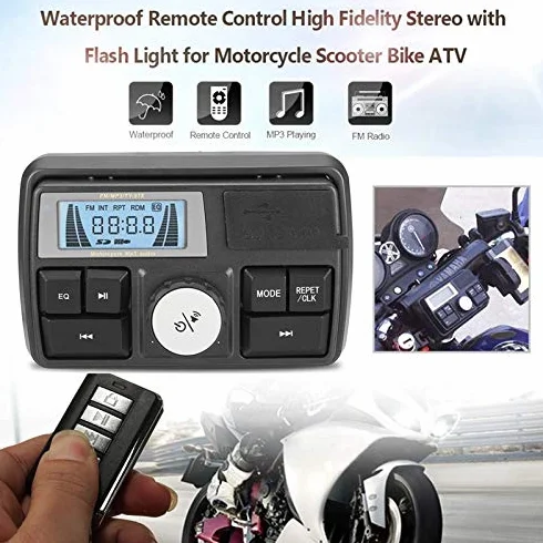 SEMAL Motocicleta Audio MP3 Radio de Sonido Altavoces EstéReo Bluetooth Impermeable FM 5 EQ Funciones Pantalla LCD USB/SD/TF