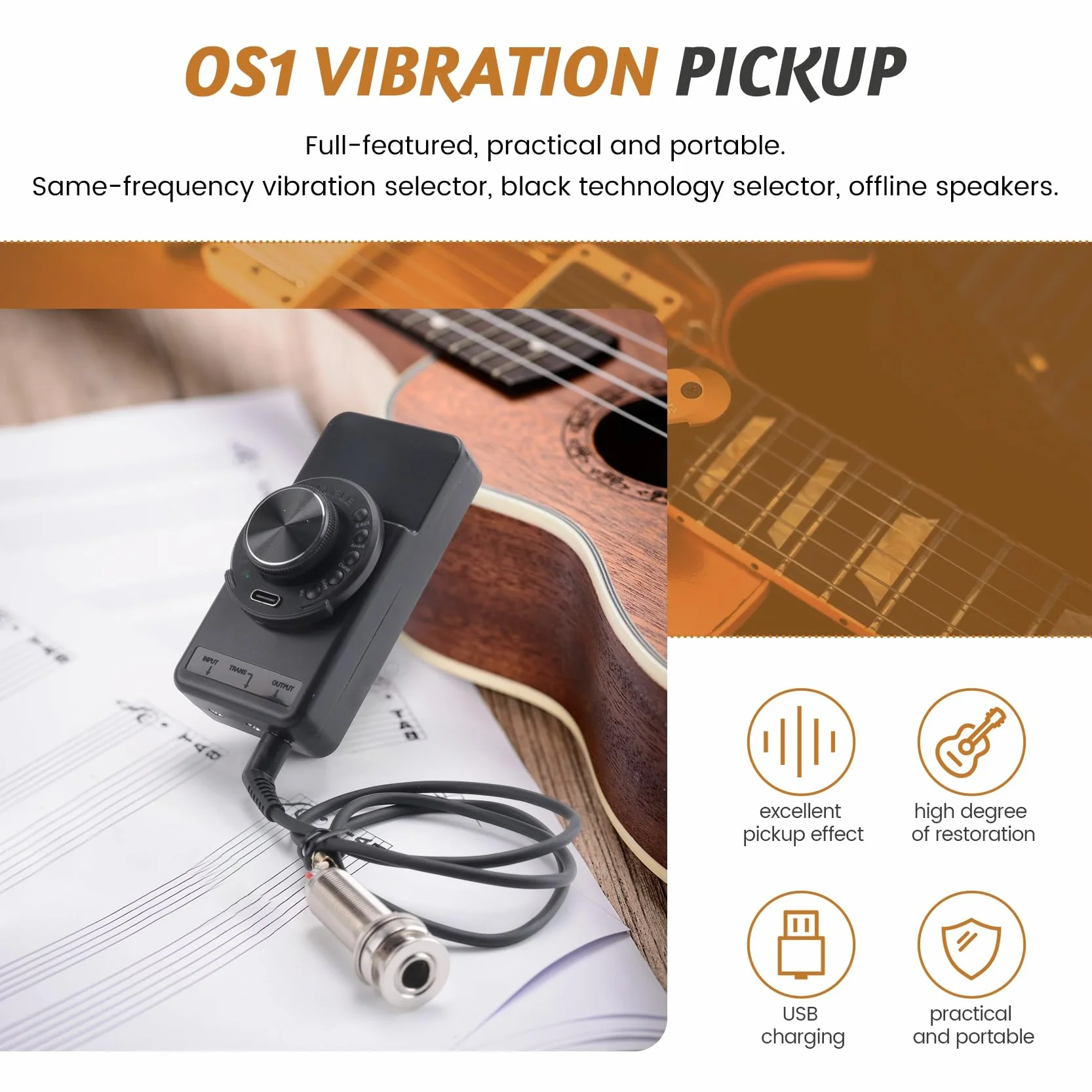 de Vibración OS1, Compatible con Carga USB para Instrumentos de Música Folclórica Clásica para Accesorios de Guitarra