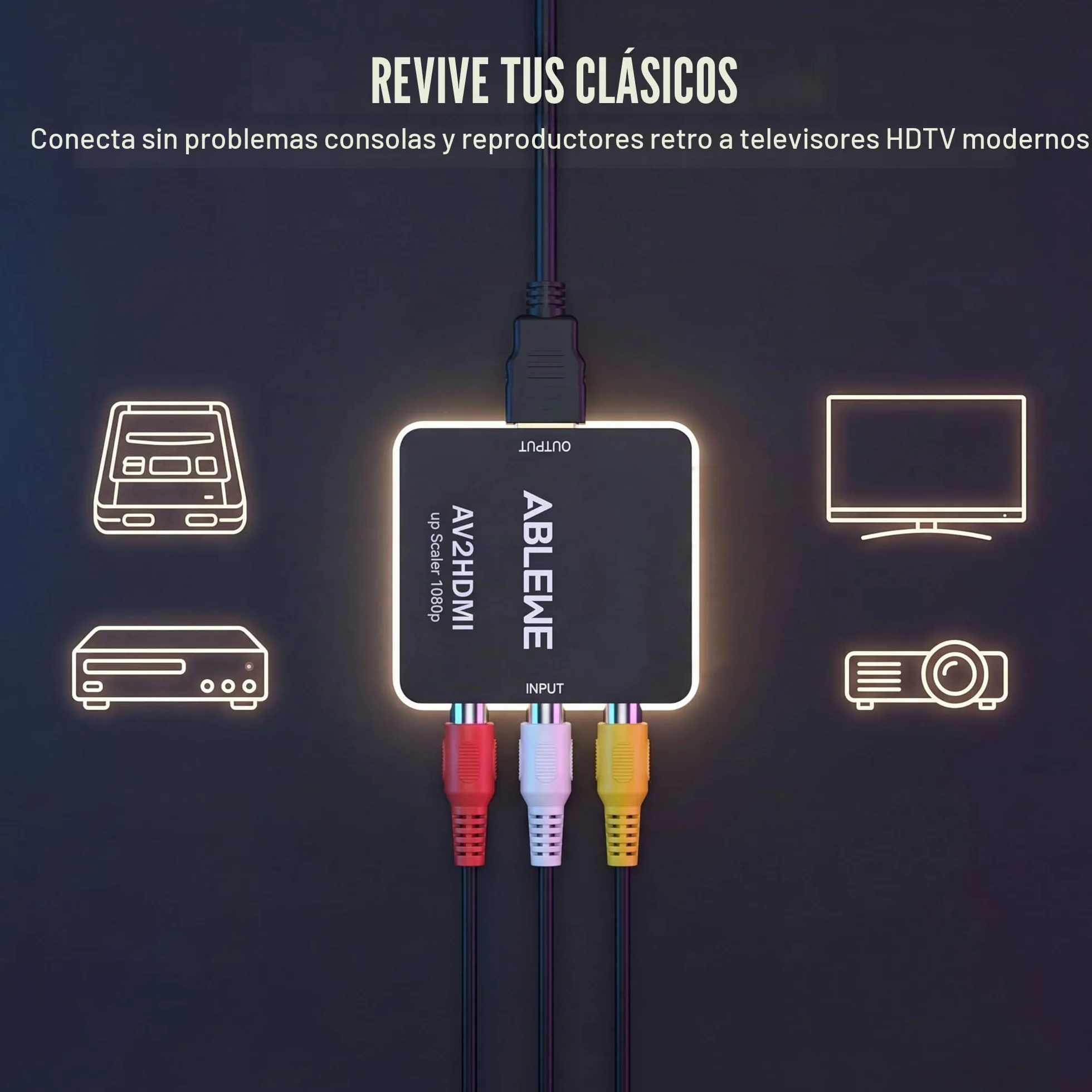 ABLEWE RCA a HDMI Adaptador,AV a HDMI Convertidor, 1080P Mini AV Composite CVBS Video Video Audio Converter Adapter Soporte PAL/NTSC para PC/Laptop/Xbox / PS4 / PS3 / TV/STB/VCR Cámara DVD