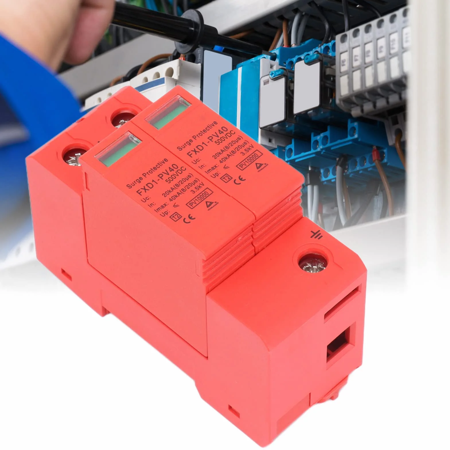 DEWIN Protector contra sobretensiones, dispositivos de protección contra sobretensiones Descargador fotovoltaico de CC 2P 40KA con señal remota, instalación de riel, 2 piezas(DC 500V)