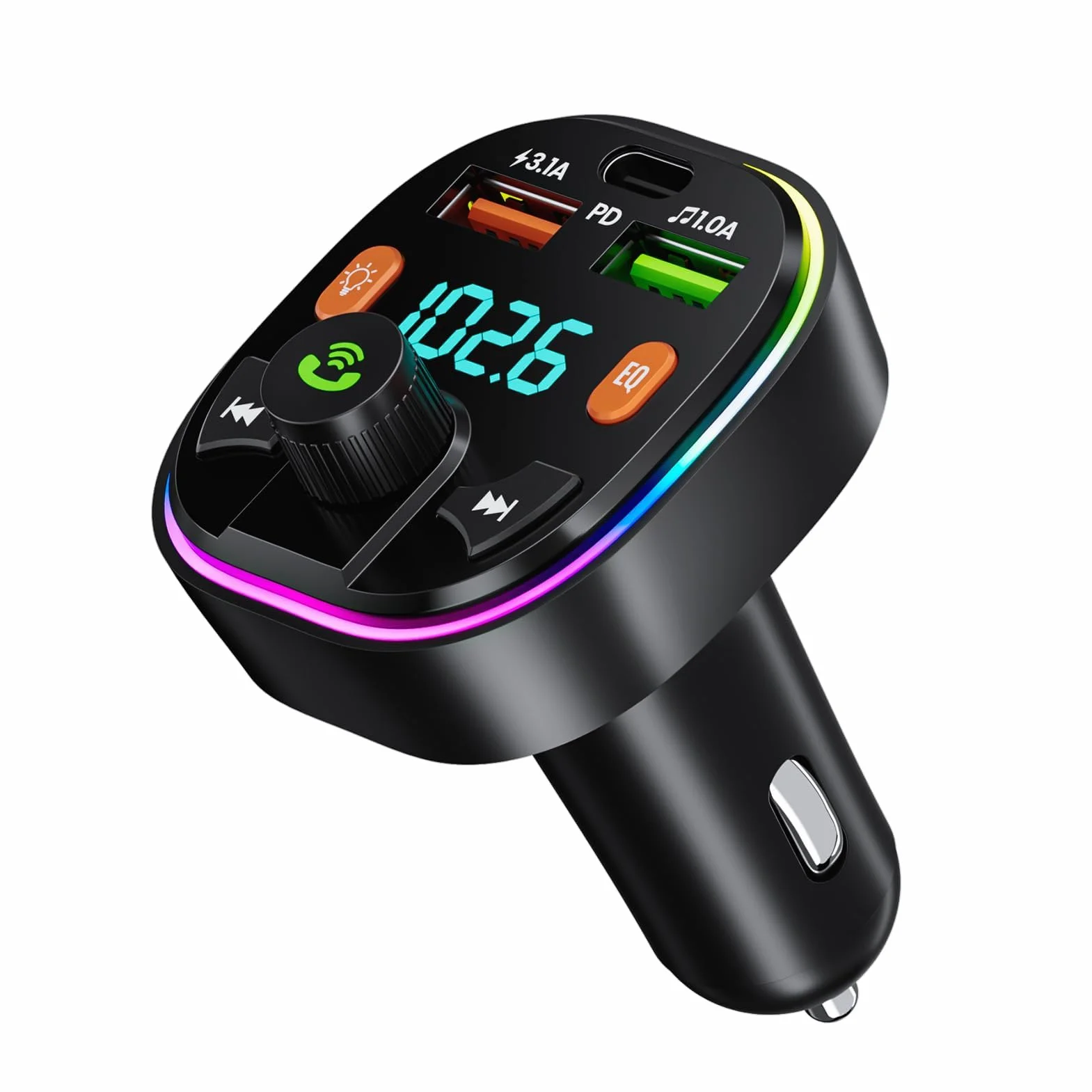 GlasFlength Transmisor Bluetooth FM para Coche, Adaptador Bluetooth Coche Radio QC 3.0+Tipo C 20W PD Carga Rápida Llamadas Manos Libres Inalámbrico Reproductor MP3 Estéreo Música