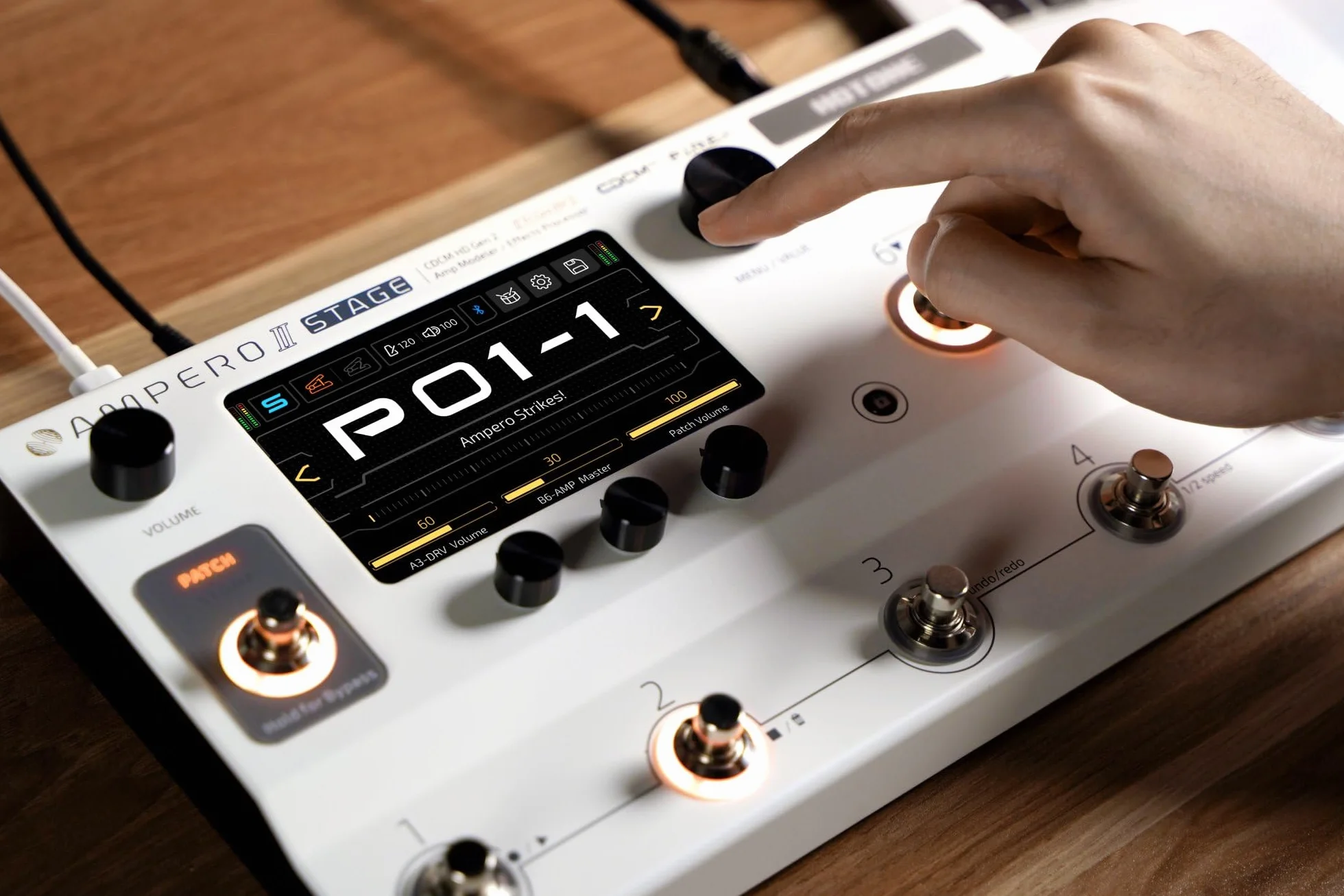 HOTONE Procesador de pedal multiefecto, pantalla táctil, guitarra, bajo, amplificador, modelado, gabinetes IR, simulación, cadenas de doble efecto con FX Loop MIDI I/O estéreo OTG, interfaz de audio