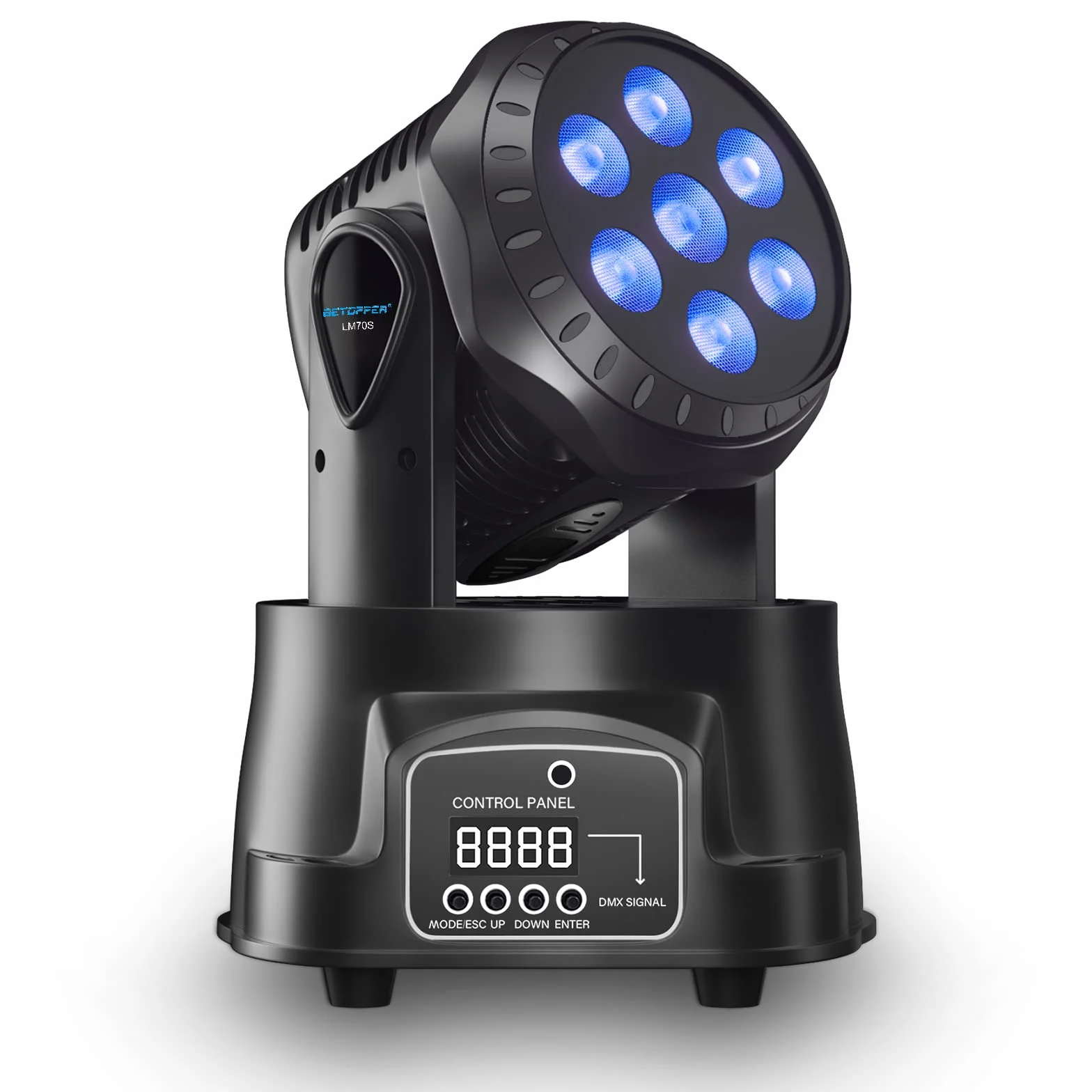 BETOPPER Cabeza Móvil LED, Luz Discoteca 7x8W LED RGBW, DMX 512 Luces Discoteca con 4 Modo de Control para DJ, Disco Party, Bar Club Nocturno LM70S 1-Pack