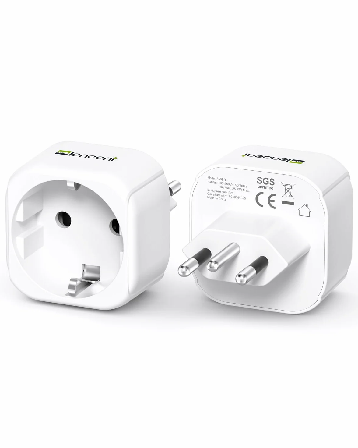 LENCENT 2 Piezas Adaptador Enchufe BR Tipo N de España a Brasil y Sudafrica, Adaptador 2-Pin Europeo a 3-Pin para Brasil y Sudafrica