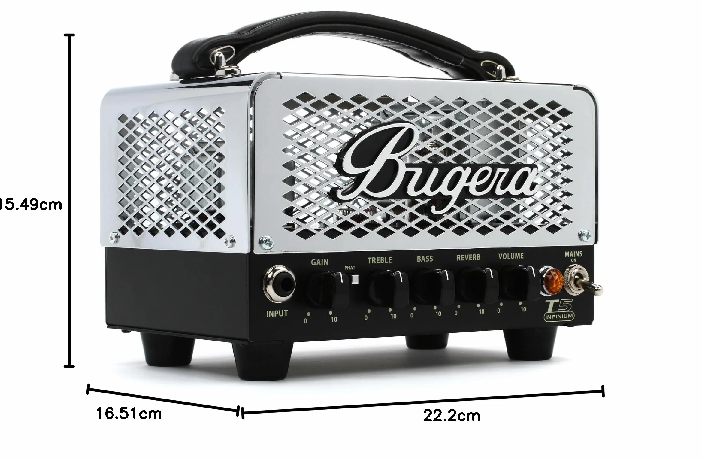 Bugera T5 INFINIUM Cabezal de amplificador de válvulas estilo jaula de 5 vatios con multiplicador de vida útil de válvulas INFINIUM y reverberación