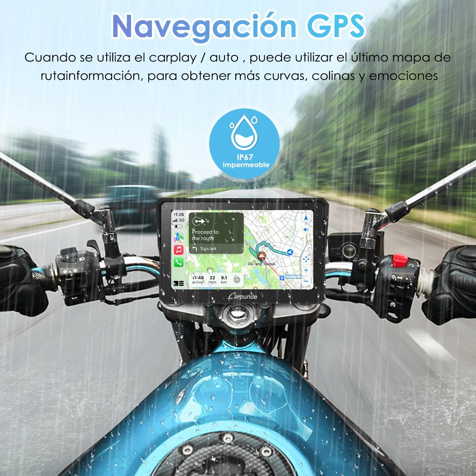 Carpuride W702 Pantalla GPS 7 Pulgadas CarPlay para Motocicleta - CarPlay Inalámbrico y Android Auto, Pantalla Táctil Impermeable, Bluetooth Dual, Navegación, Siri.