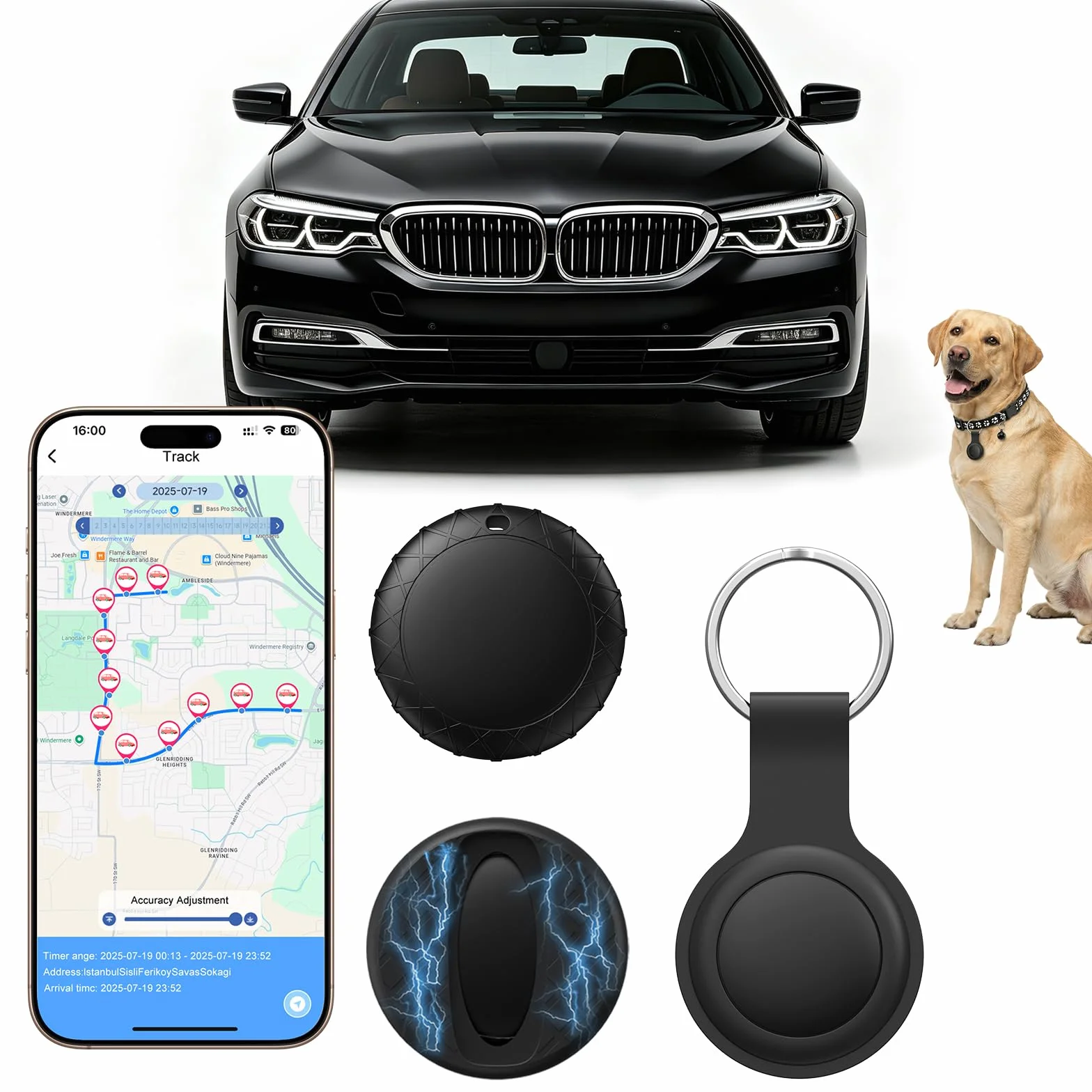 GPS Coche localizador, Localizador GPS para Coche Compatible con Android e iOS, Seguimiento en Tiempo Real para vehículo,Sin Suscripción, para niños, Cartera y Mascotas, Racker rastreador Oculto