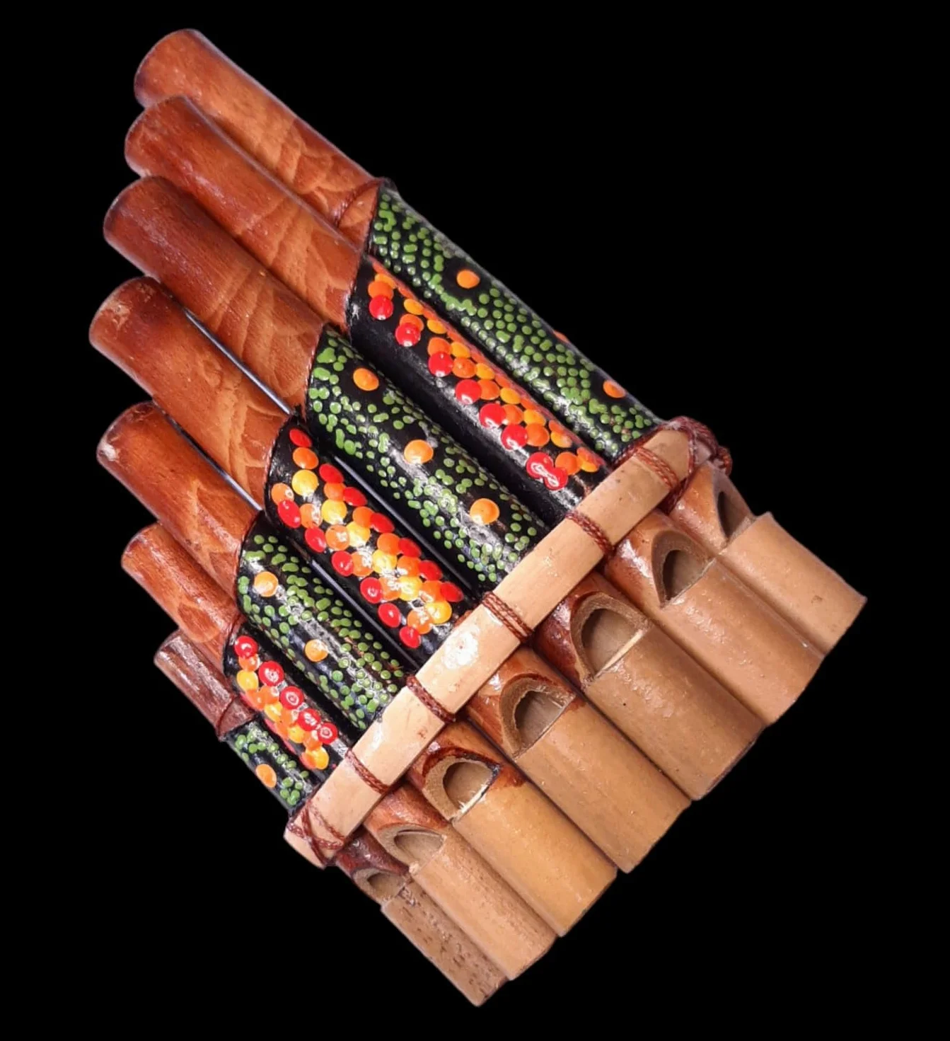 Flauta de pan Peruano Artesanía Decorada 7 notas Bambú Madera Pintada