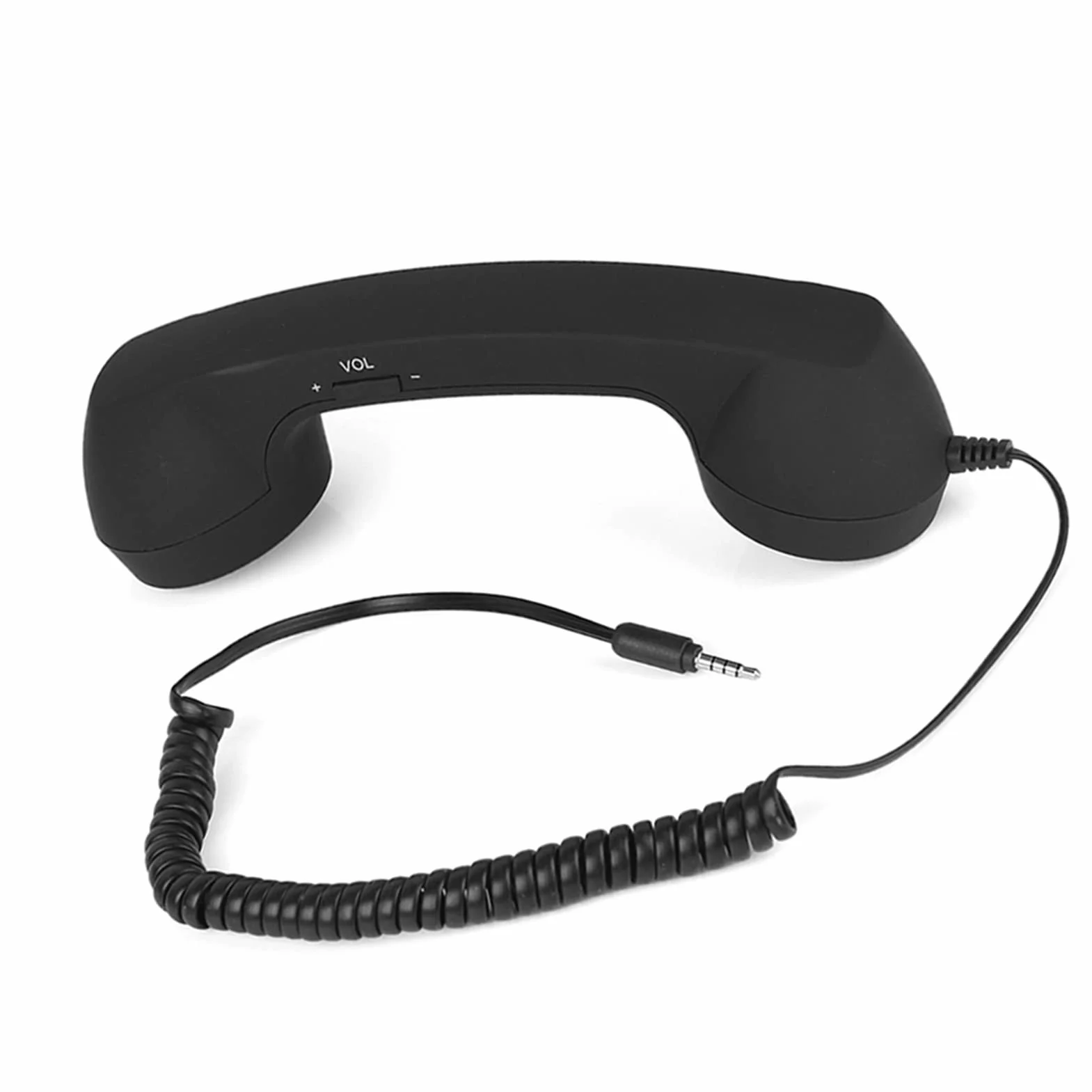 Auriculares retro de 3,5 mm, receptor de teléfono con cable y micrófono para teléfono móvil, color negro
