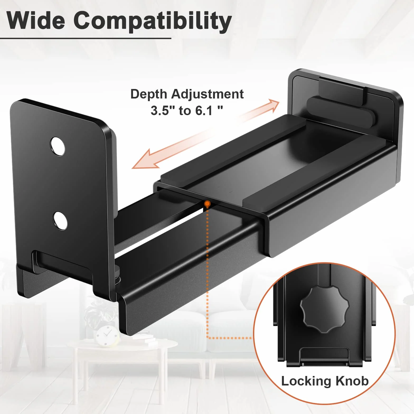 PUTORSEN Soporte Barra Sonido, Universal Soporte para Barra de Sonido para Sonos,Capacidad Máximade 15 kg，Profundidad Ajustable de 3.5 a 6.1 Pulgadas, Ganchos Antideslizantes extraíbles y bloqueables