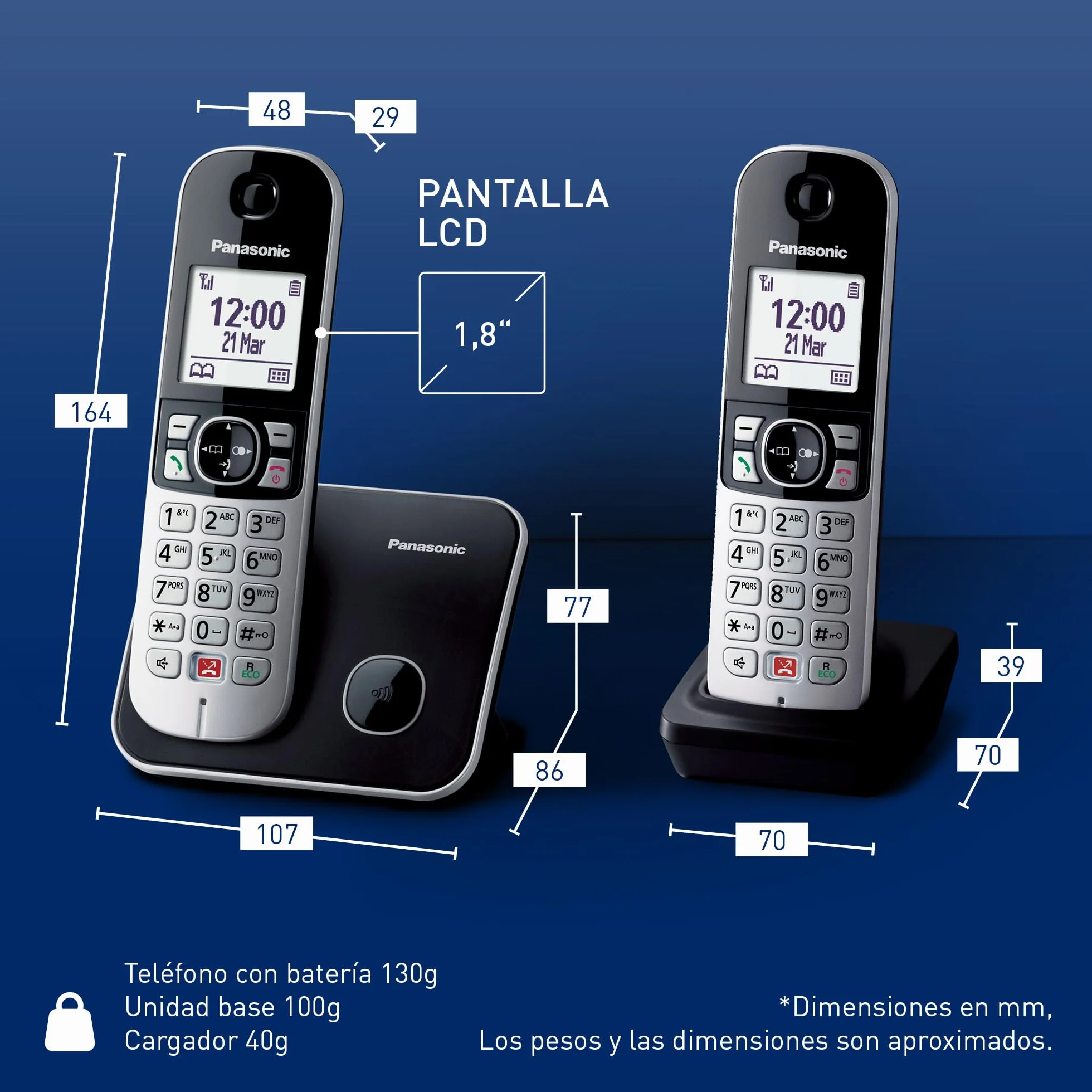 Panasonic KX-TG6852 Teléfono Fijo Inalámbrico Dúo Manos Libres Plateado