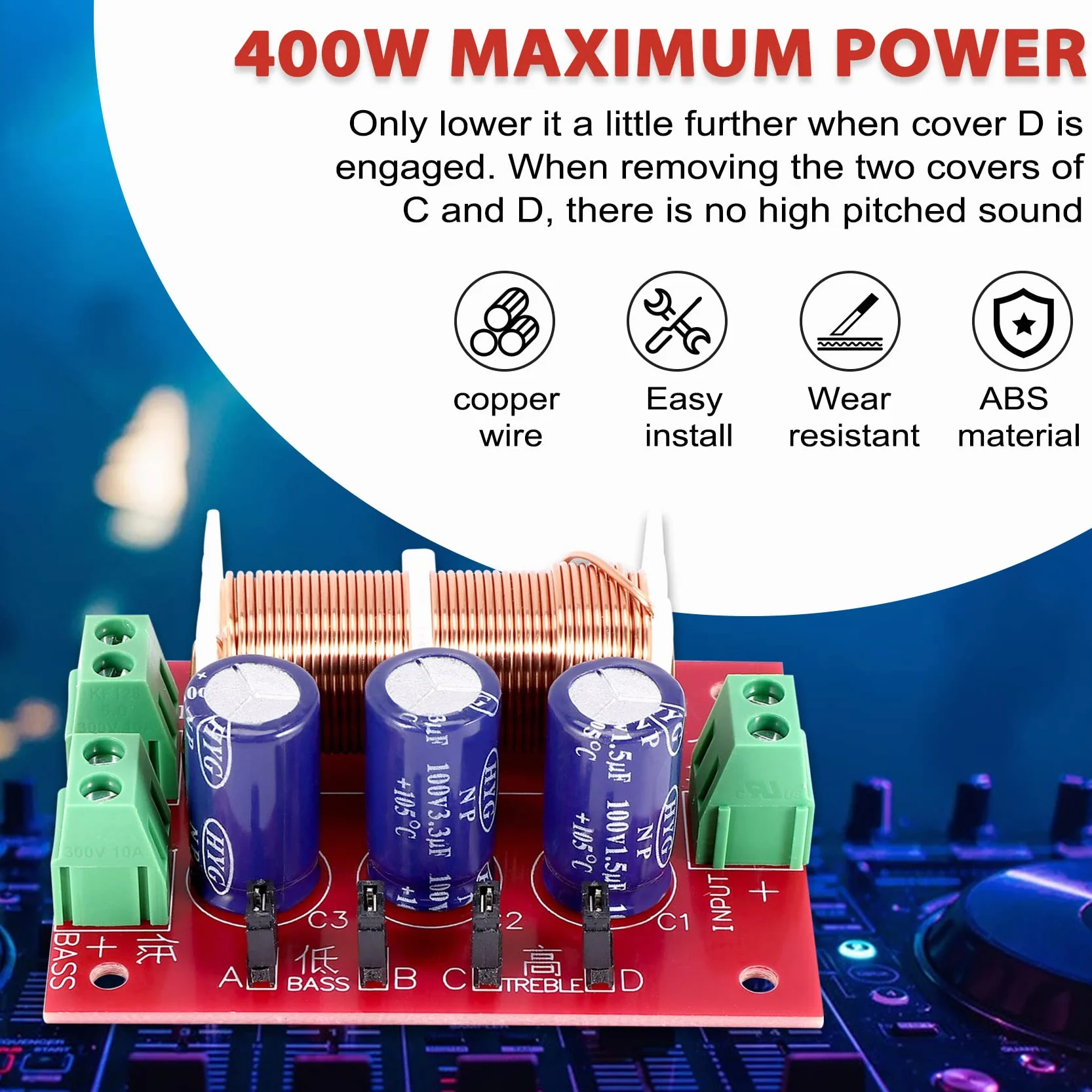 Divisor de frecuencia de audio 400W ajustable 2 vías crossover filtro rango completo