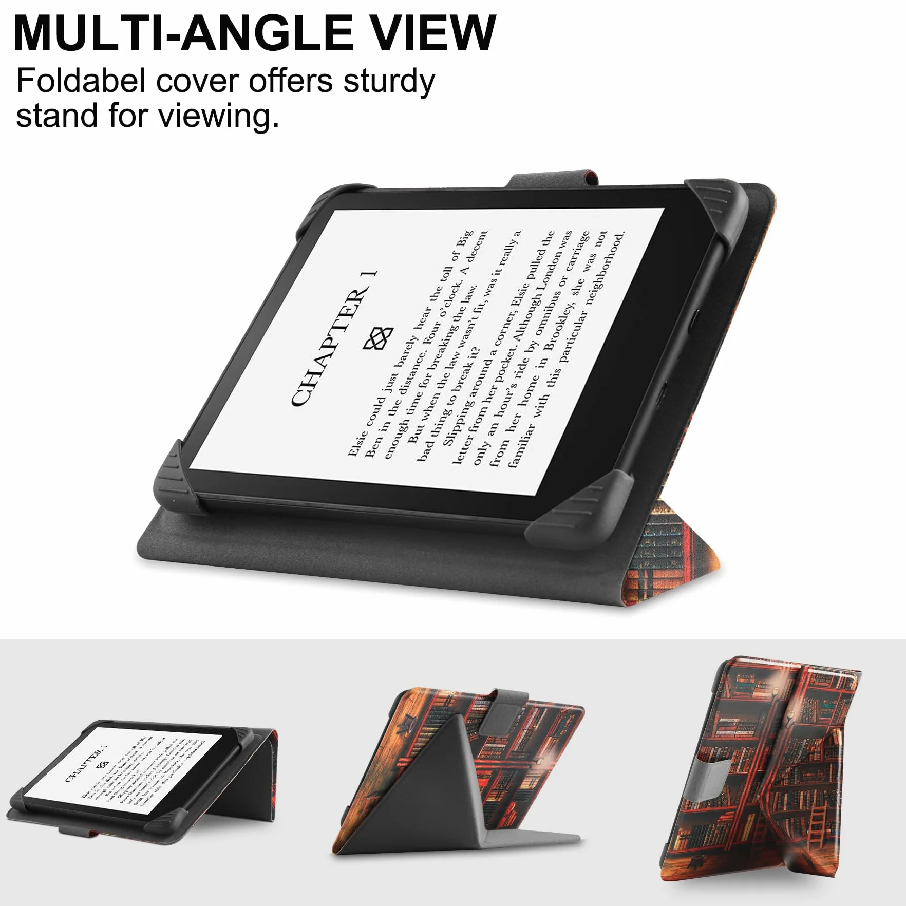 HGWALP Funda Universal para 6.8" 7" Paperwhite eReaders, Funda Folio Stand Soporte con Correa Compatible con 6.8 Pulgadas 7 Pulgadas Paperwhite Kindle/Kobo/Voyaga/Lenovo/Sony E-Readers-Library