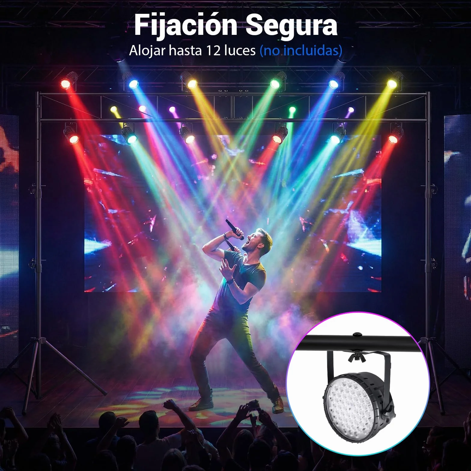 COSTWAY Soporte de Luz para DJ, Soporte de Truss Iluminación de Metal con Altura Ajustable en 140-265 cm, 2 Trípodes Plegables, 12 Puntos de Agarre, Soporte 50 kg, para Conciertos, Escenarios y Bodas