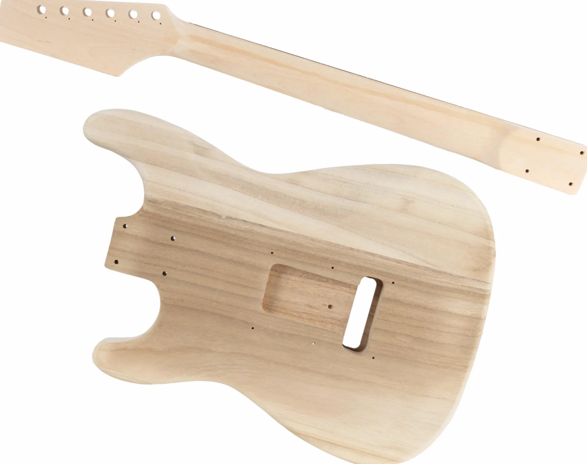 Kit guitarra eléctrica Rocktile estilo ST DIY con hardware: cuerpo de paulownia, mástil de arce, diapasón de palisandro, 3 single-coils, trémolo vintage. Acabado natural.
