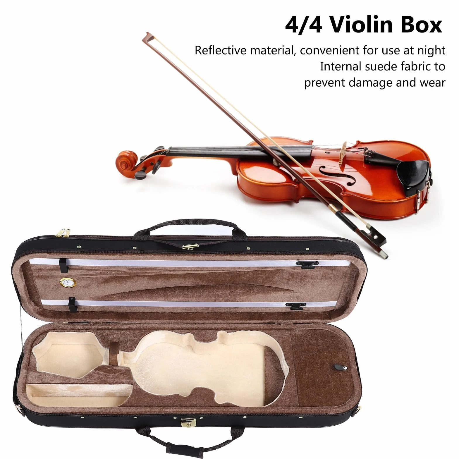Caja de Violín de Tamaño 4/4 con Higrómetro Estuche de Violín de Carcasa Dura Mochila Estuche de Protección de Instrumentos Musicales de Tela Oxford