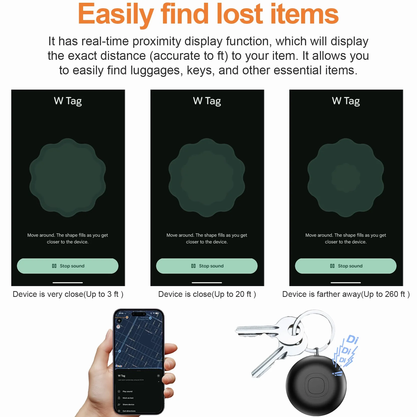 Localizador GPS para Coche sin Suscripción Bluetooth Compatible iOS Android con Funda Protectora Llavero Silicona Magnética Negro