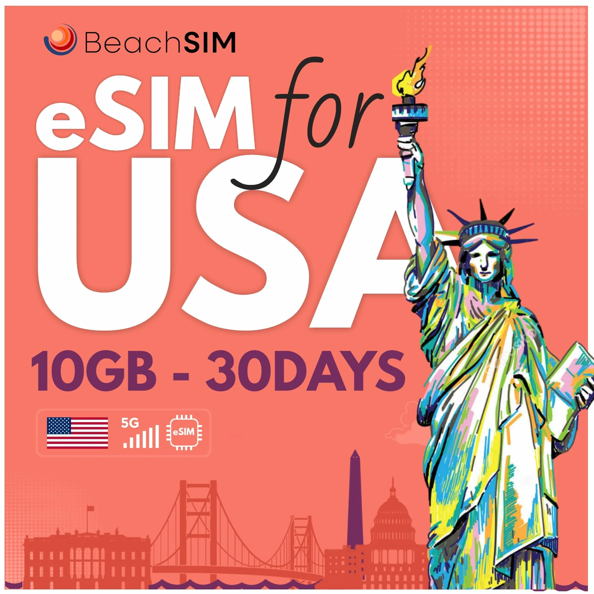 eSIM USA 30 días 10GB Prepago Solo Datos 4G/5G Activación Rápida