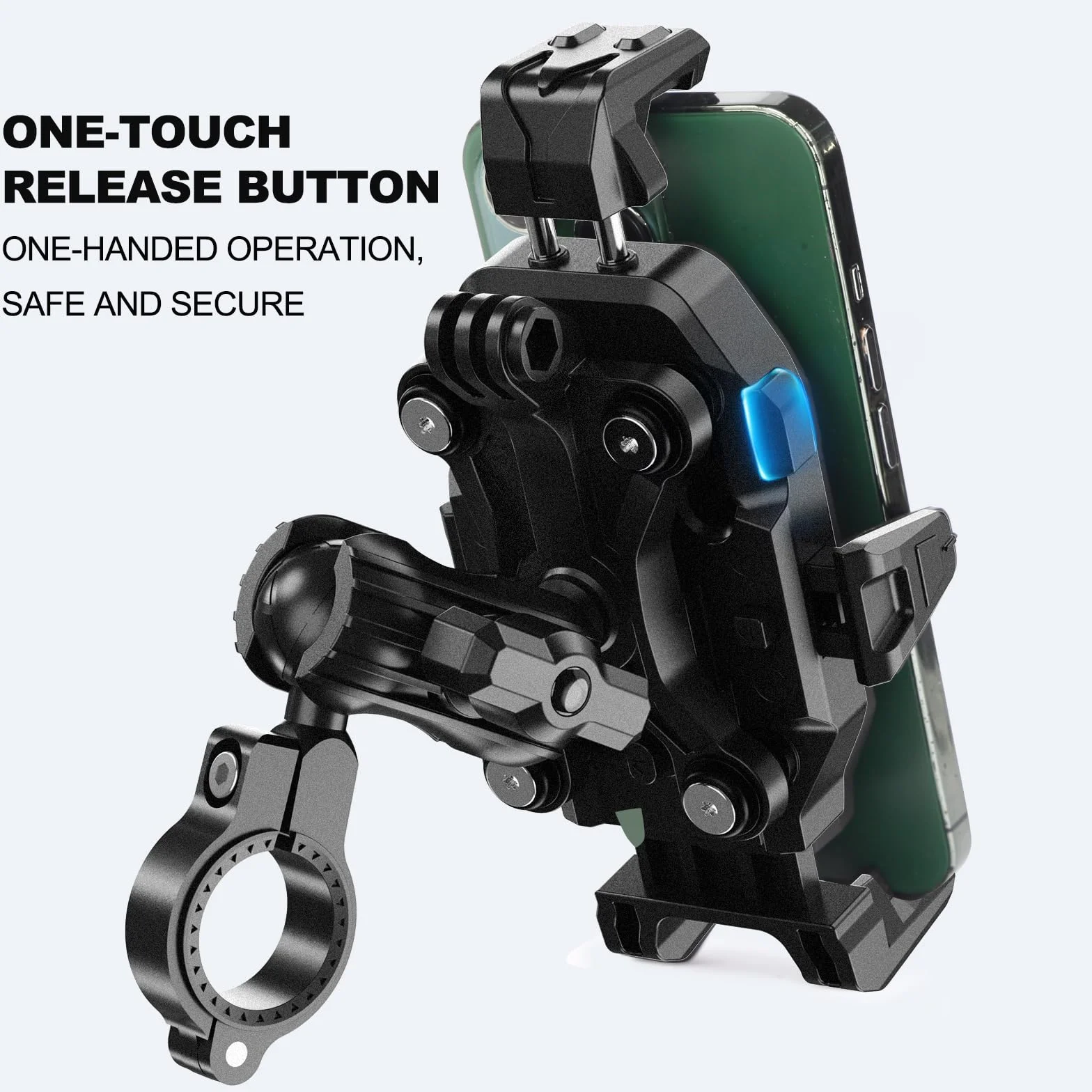 Soporte de Teléfono para Motocicleta Antivibración 4 Amortiguadores Manillar Universal 22-32 mm Ajustable 720°