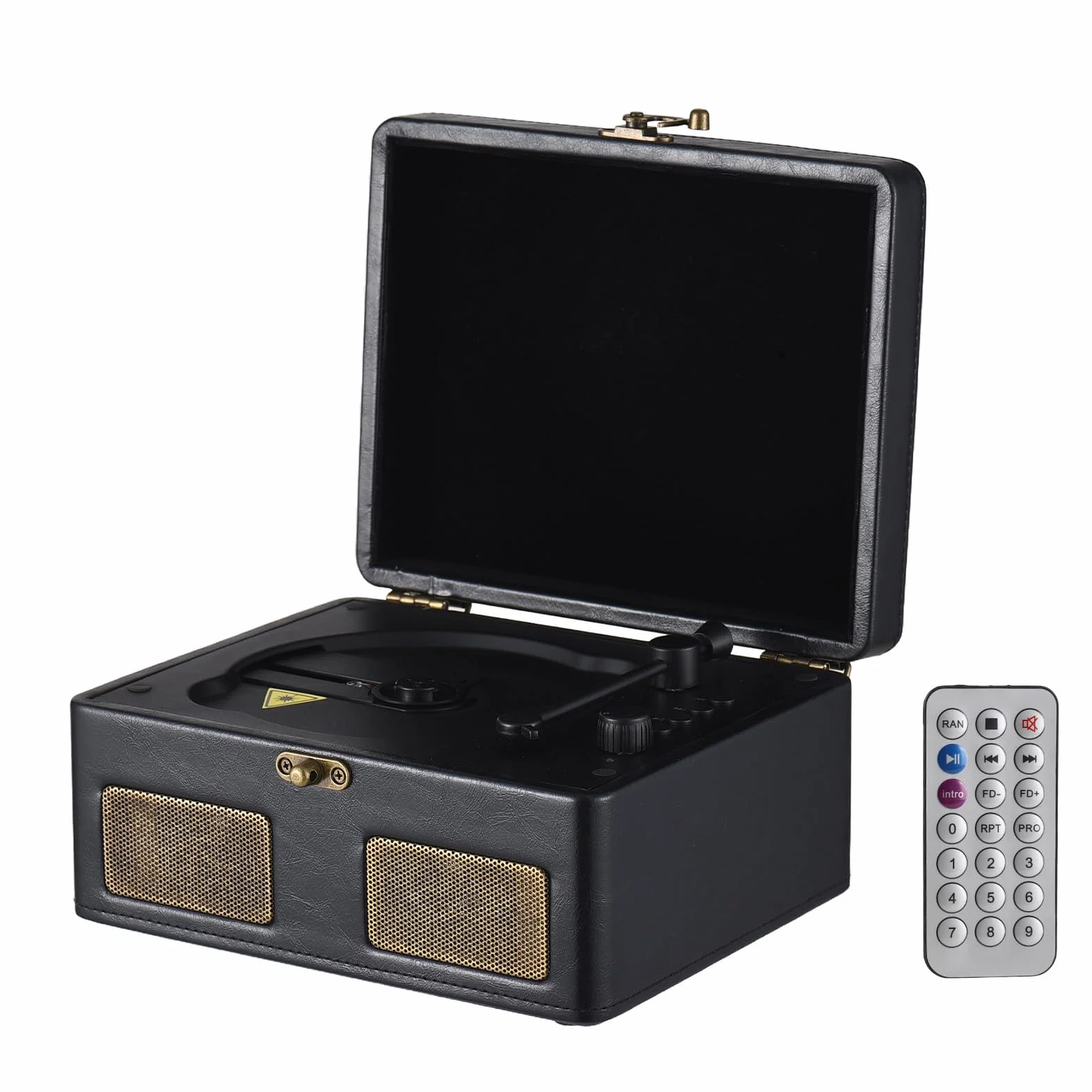 Reproductor de CD Retro Portátil con Altavoces Integrados, Batería 2000 MAh, Transmisión Inalámbrica, Negro