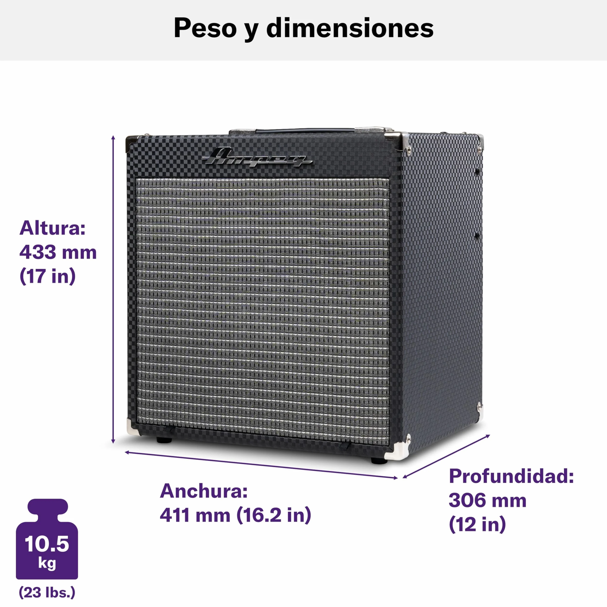 AMPEG RB-108 Amplificador Combo para Bajo – Amplificador de práctica de 30W con Previo AMPEG Legacy, Overdrive SGT, Ecualizador de 3 bandas, Entrada AUX, Salida de auriculares y altavoz 1x8" – Negro