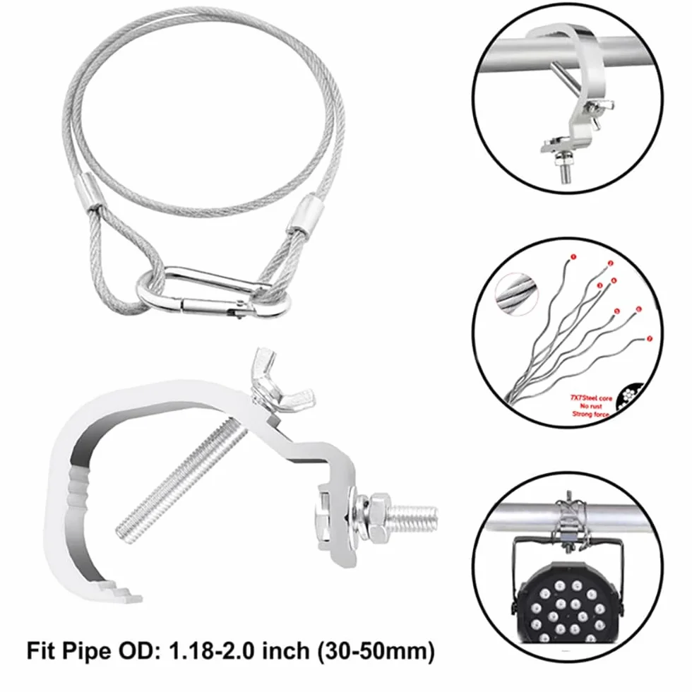 Dispositivo de Suspensión,Truss Clamps Aluminio,Truss Clamp Abrazadera para Luces de Escenarios,10PCS Diámetro 30-52mm Con 10 cuerdas de seguridad 80 mm de longitud Máxima de 115kg para Cabeza Móvil