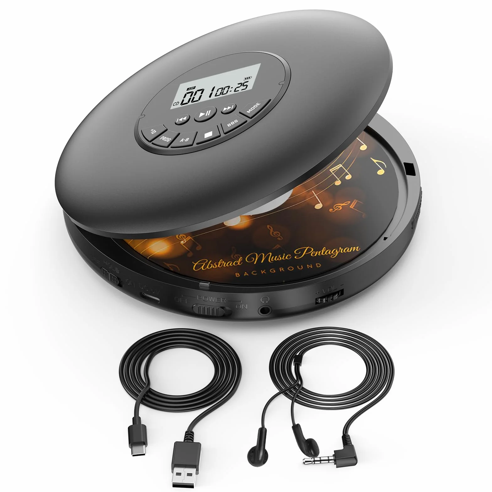 Reproductor de CD portátil Arafuna Discman Compatible con CDs CD-R CD-RW Antichoque