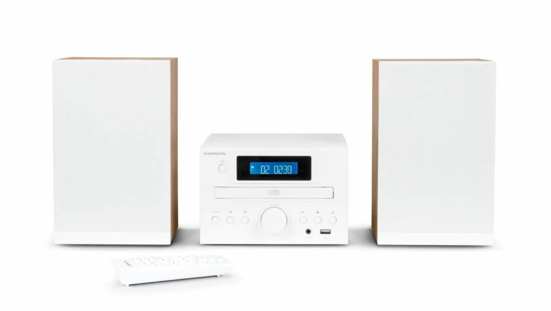 Microchaîne - THOMSON - COSY MIC121BT - Lecteur CD, Bluetooth, Radio FM, MP3, USB - Bois et Blanc