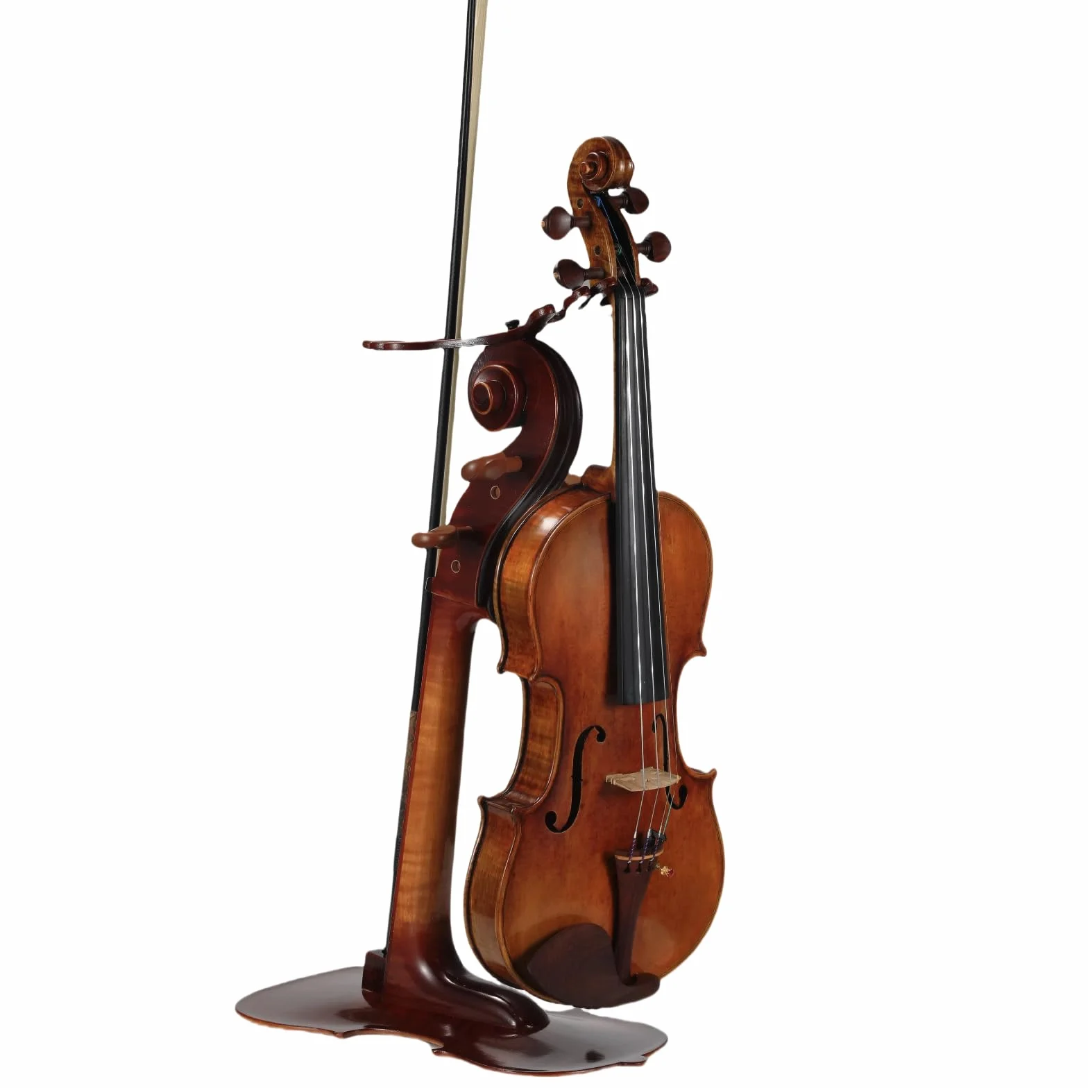 Soporte para violín de madera maciza y soporte para arco con diseño intrincado de corte pasado, forma de violín, hecho a mano, artístico, resistente y colgador de violín y arco, soporte de exhibición,