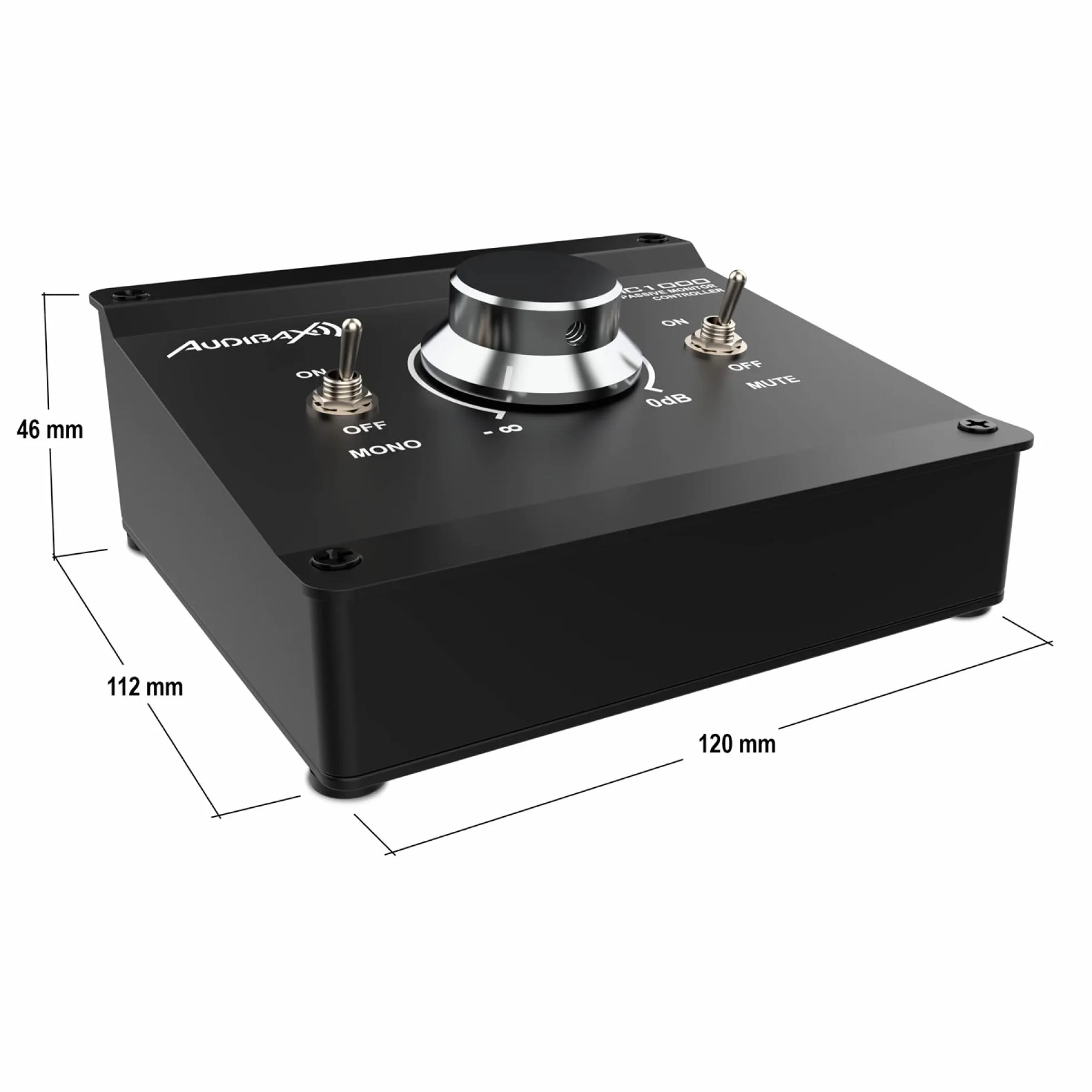Audibax MC1000 - Controlador de Volumen Pasivo para Monitores de Estudio - Control de Volumen Rotatorio y con Conmutador Mono/Stereo - Botón para Silenciar la Señal - Diseño Compacto