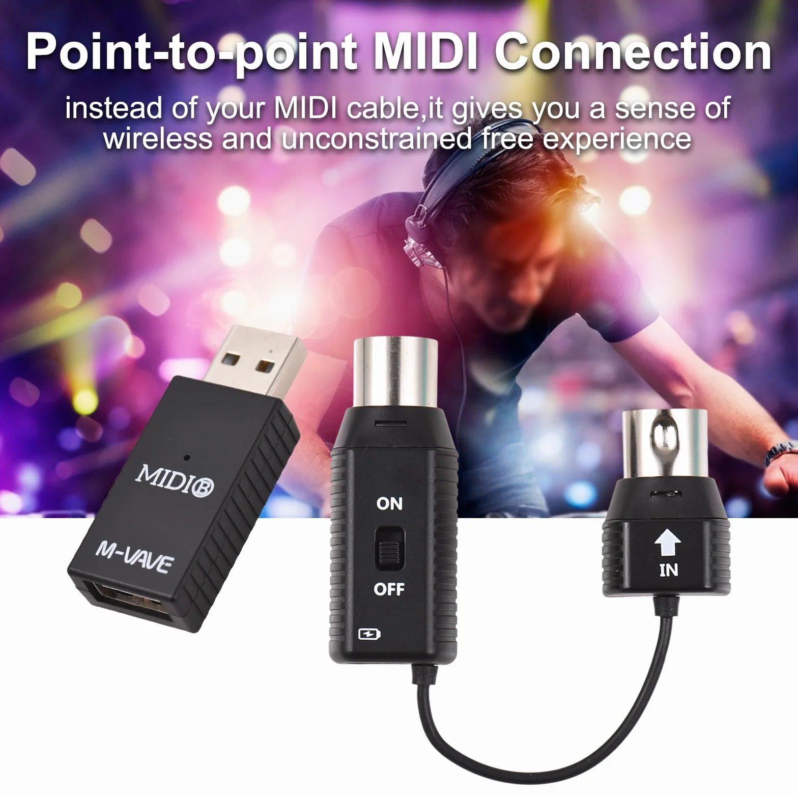 MS1 Mini Sistema de transmisión inalámbrico Sistema Midi Adaptador inalámbrico Midi Soporte Plug and Play para Dispositivos con Interfaz Midi