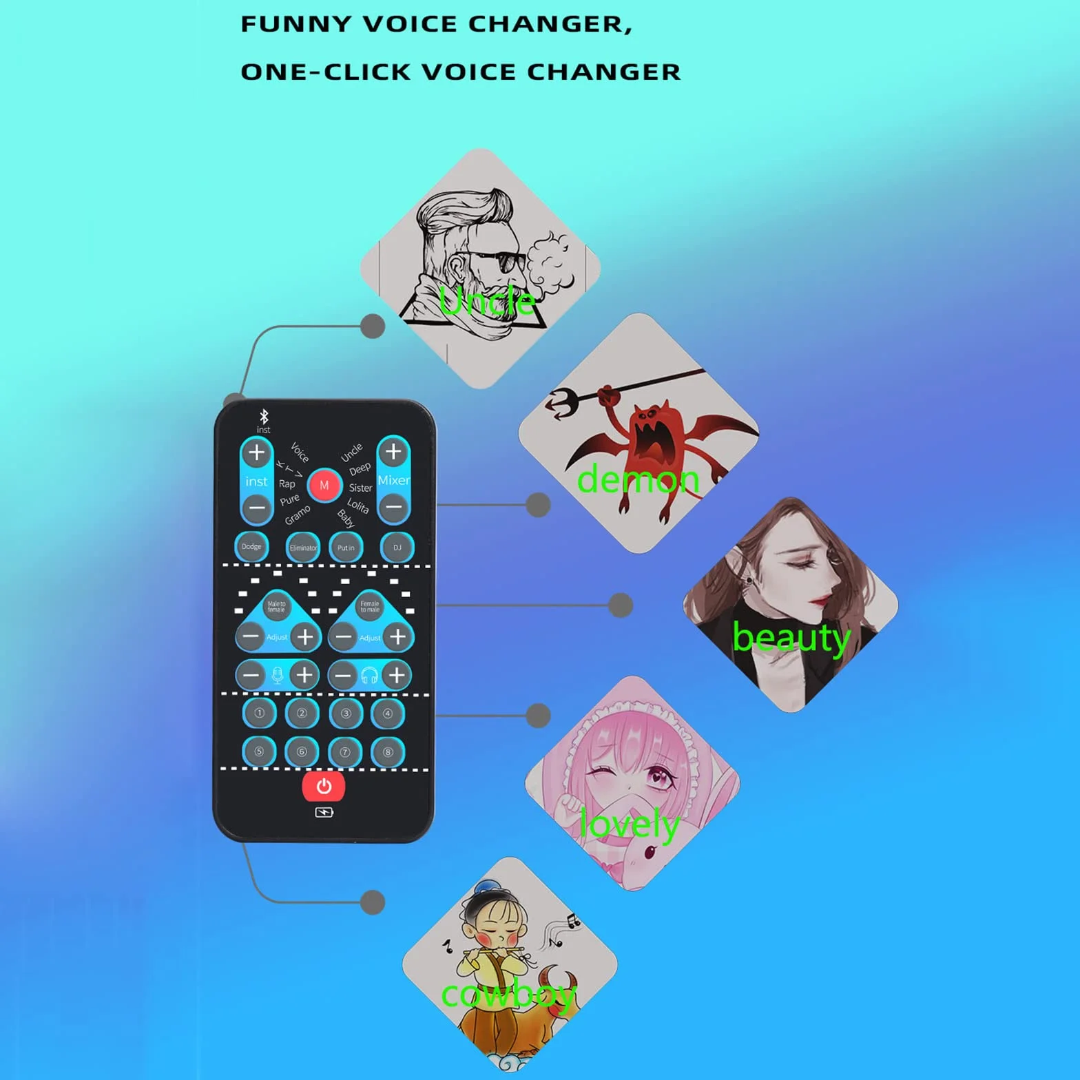 Cambiador de voz, mini dispositivo cambiador de voz, tarjeta de sonido portátil, juego de equipo de grabación multifunción, 8 efectos de sonido, Plug and Play, para computadoras, teléfonos y