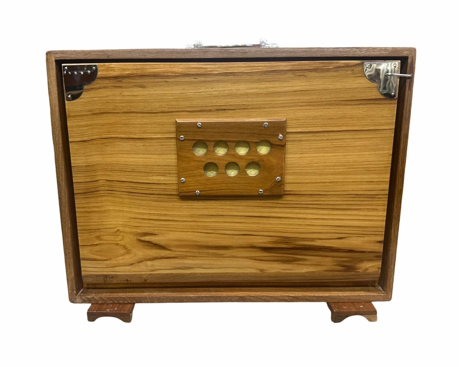 Caja Shruti, 38 x 25 x 8 cm, madera de teca y contrachapado, 440 Hz y 432 Hz Sur Pete con pádel