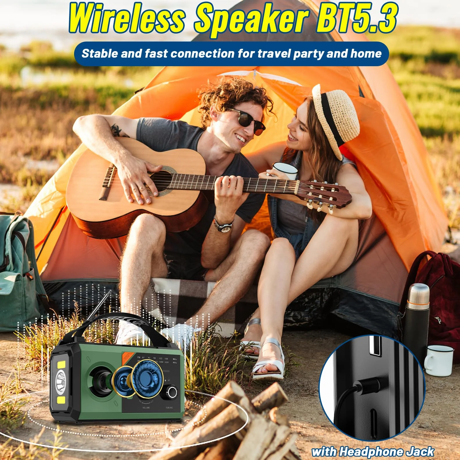 27000mAh Bluetooth Radio Solar de Emergencia con Manivela, Am/FM de Radio 3 Métodos de Carga 8 en 1 Radio Portátil de Emergencia, SOS, Linterna, Brújula, Lámpara de Lectura, Toma de Auriculares